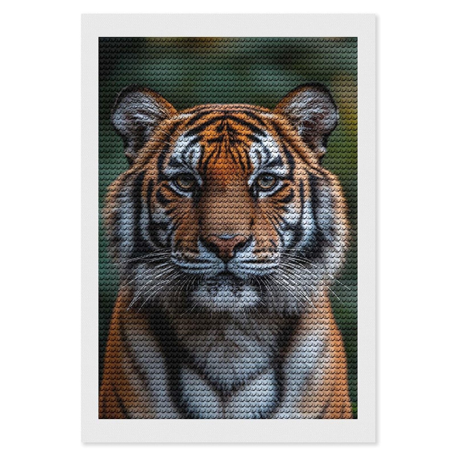 Junmoney Majestic Tiger Portrait(3) Diamond Painting Set 8"x12", Holiday Gift Idea, for Creative Relaxation, Fun Craft Experience, Vintage Style Decor