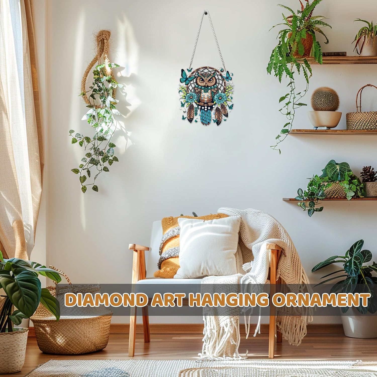 Dreamcatcher Owl Diamond Art Hanging Kits for Adult, Flowers Owl Diamond Painting Hanging Kits Ornaments, DIY Special Shaped Rhinestone Window Pendants Kit for Home Garden Wall Decor Gift image 2