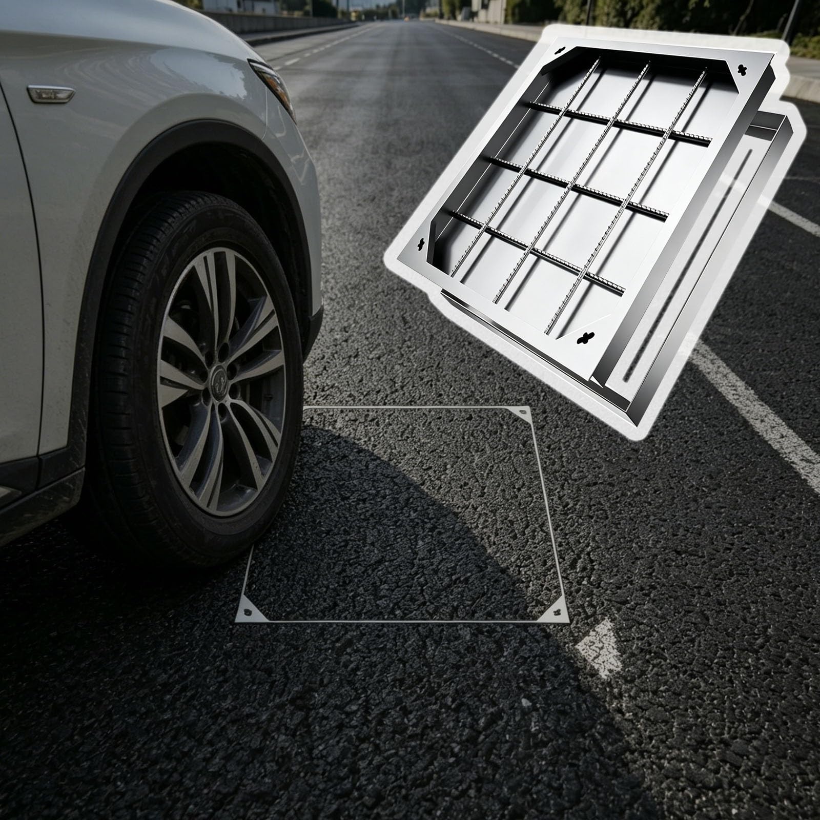 Hdyzjq Silver Heavy Duty Manhole Cover And Frame For Parking Lots/Driveway, Rectangular Outside Yard Gardens Septic Tank Well Covers, Sewer Manhole Lids(350X350mm/14X14in)