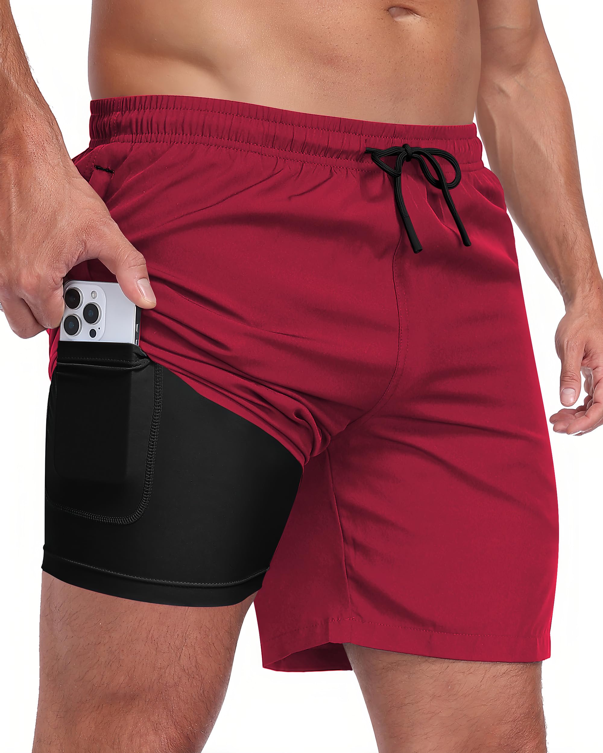 Zzkouine Badehose für Herren 2 in 1 Badeshorts Männer Schwimmhose mit Reißverschlusstasche Sporthose Kurz Herren Shorts