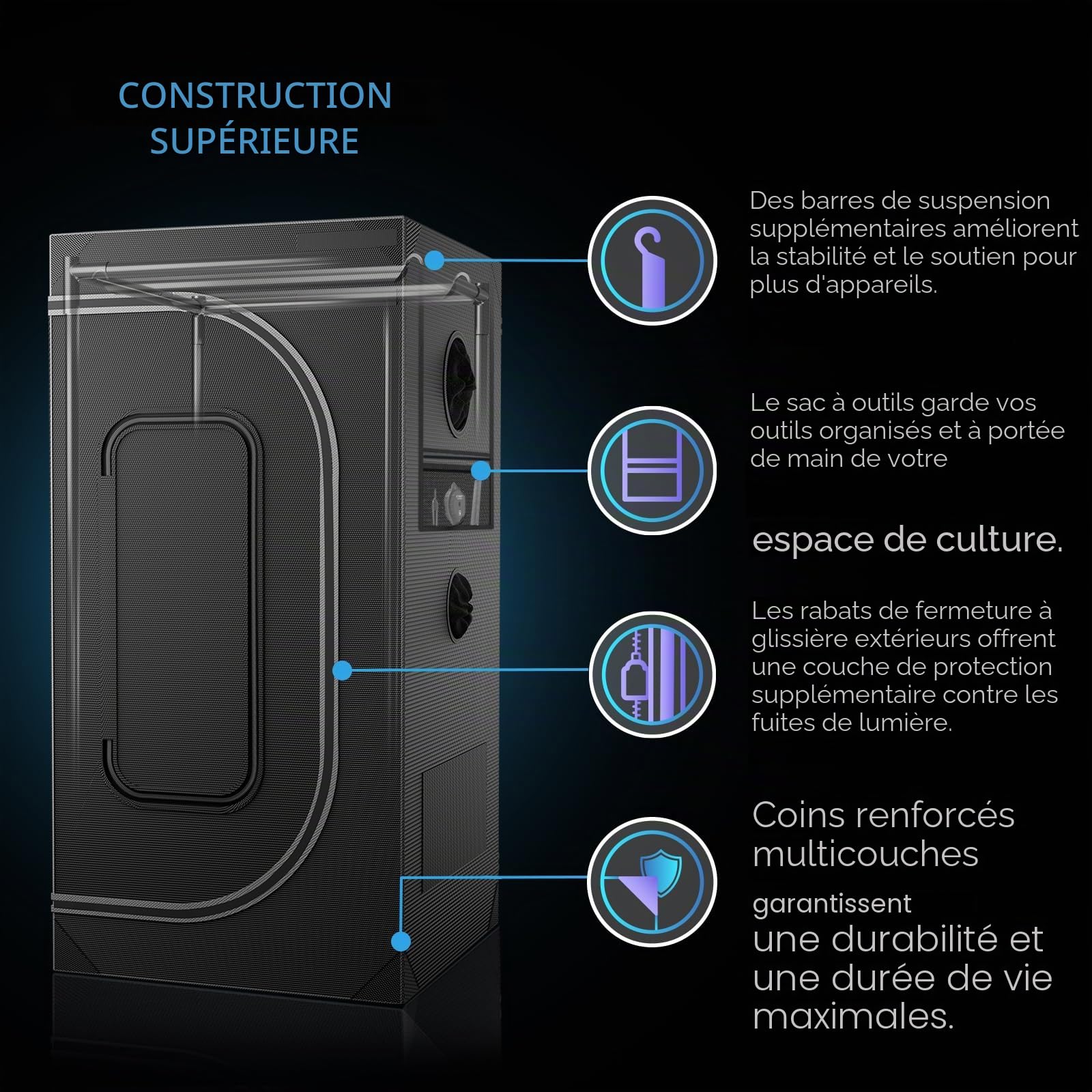 AC Infinity CLOUDLAB 733 Advance Grow Tent 3 x 3 pôles, 2000D Mylar Canvas, Lab-Tested plus haute réflectivité, plus grande fenêtre avec fermeture éclair, 36" x 36" x 72"