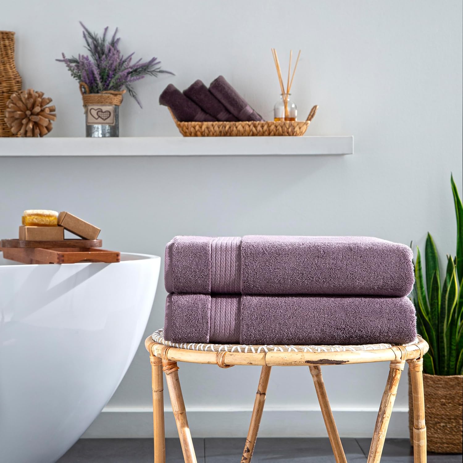 Ozdilek 2-Piece Bath Towels, 30x60 550GSM– 30x60 Inches, 100% Turkish Cotton, Luxury Quick Dry, Extra Large, Fade-Resistant, Eco-Friendly, Spa Towel, Cotton Towel (Orchid Purple)