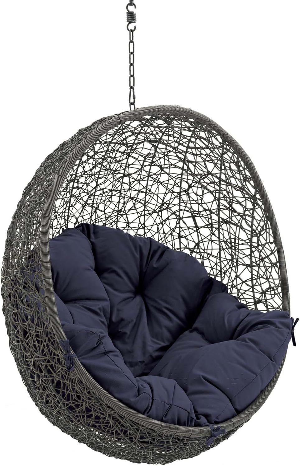 Modway Hide Wicker Rattan Outdoor Patio Swing Chair with Hanging Steel Chain in Gray White