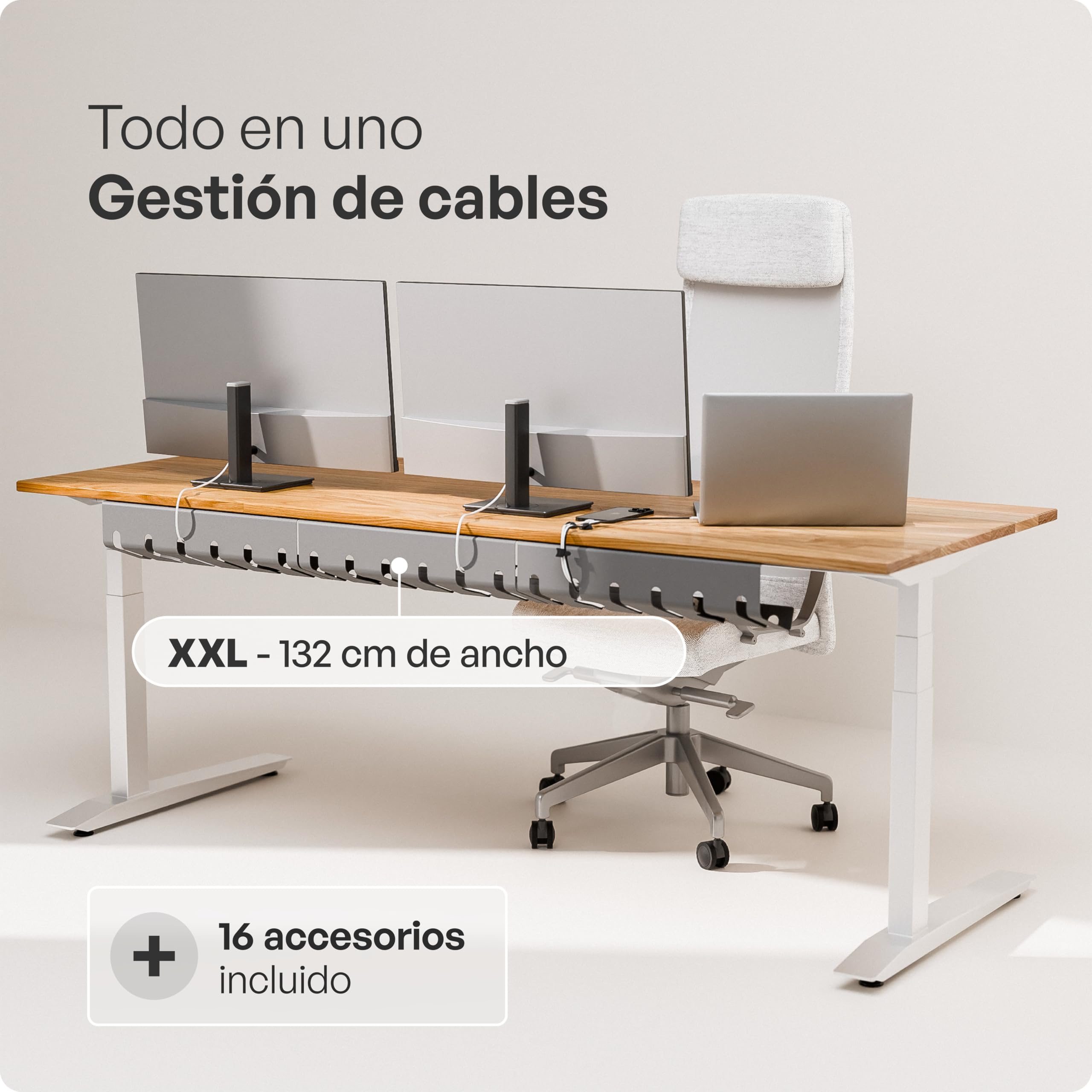 PAMO Organizador Cables Escritorio Gris y Plateado 3 un. – 10 Bridas Adhesivas y Clips para Cables – fácil instalación Incl. Tornillos – Organizador Escritorio Oficina/casa