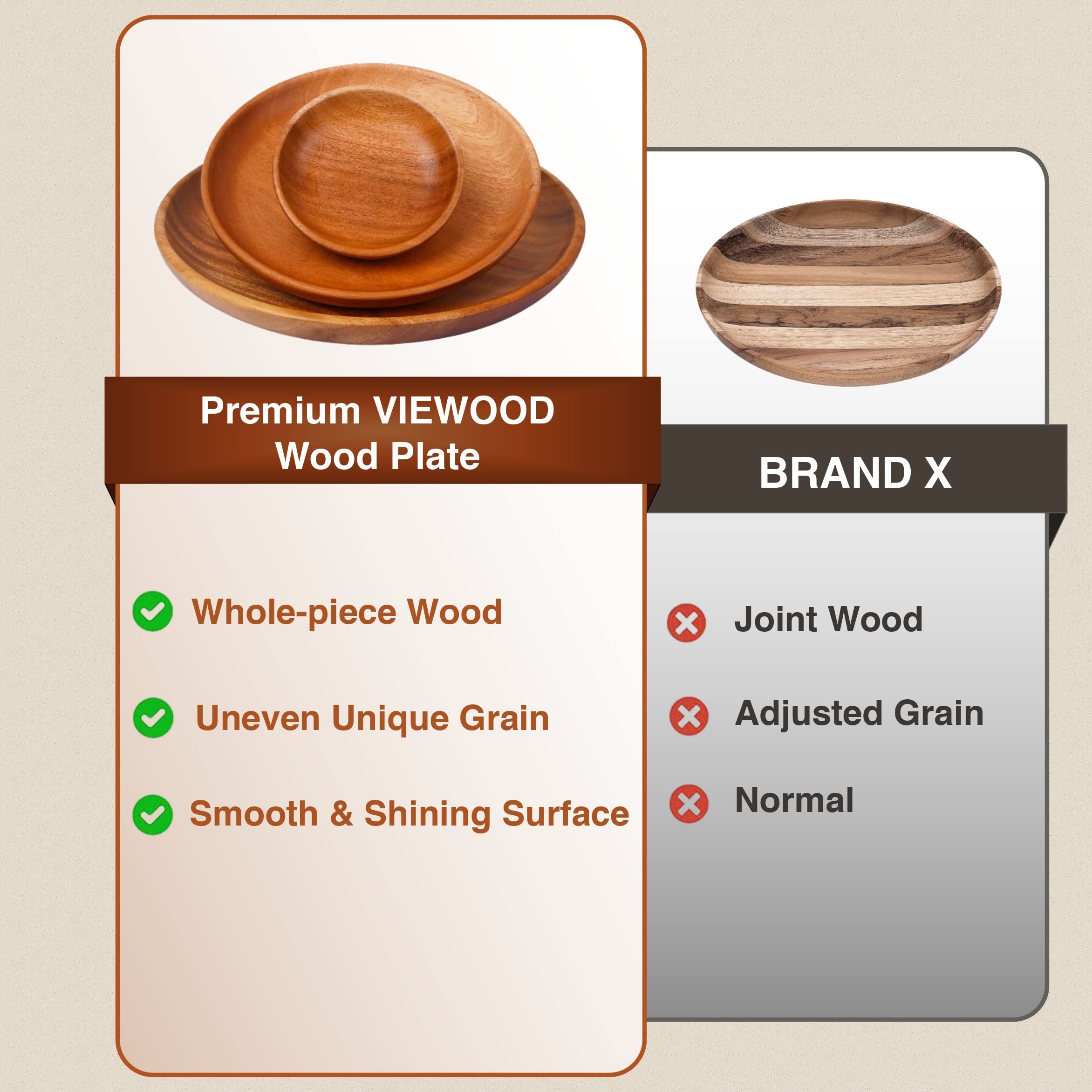 VieWood Round Wood Plates Charger, Wooden dinnerware set of 3 for dishes snack, dessert or occasions (4.7in, 7.9in and 10in)