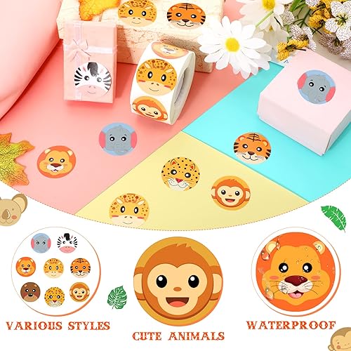 Miniatura 2 de Fumete 600 calcomanías de animales de la selva, rollo de 1.5 pulgadas, adorables calcomanías de cara redonda de zoológico, rollo perforado,