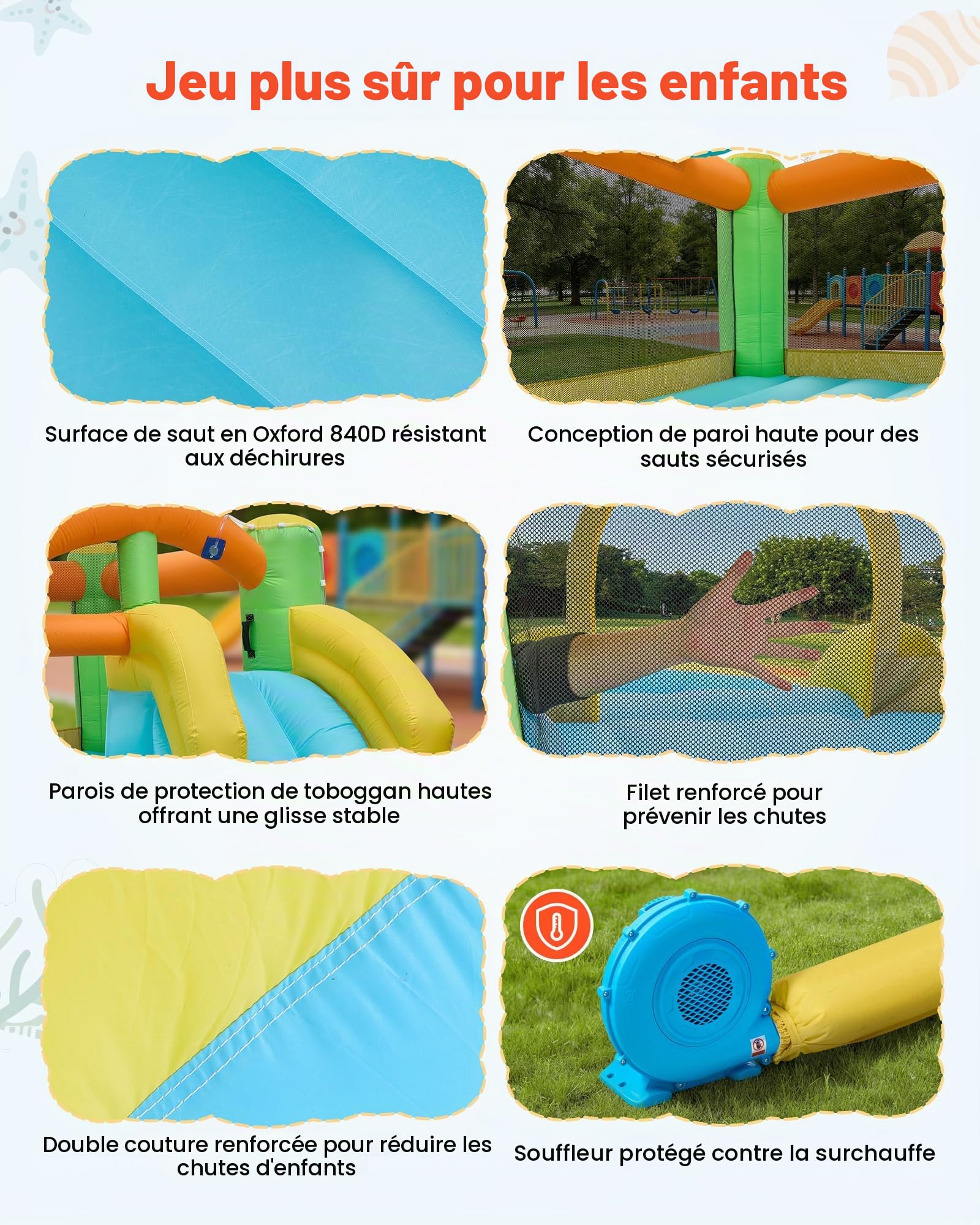 VEVOR Château Gonflable, Aire de Jeux Gonflable avec Souffleur, Deux Toboggans Aquatiques, Piscine, Grande Zone de Saut, Panier de Basket, Canon à Eau, pour 3 à 4 Enfants de 3 à 8 Ans, 382x398x197 cm