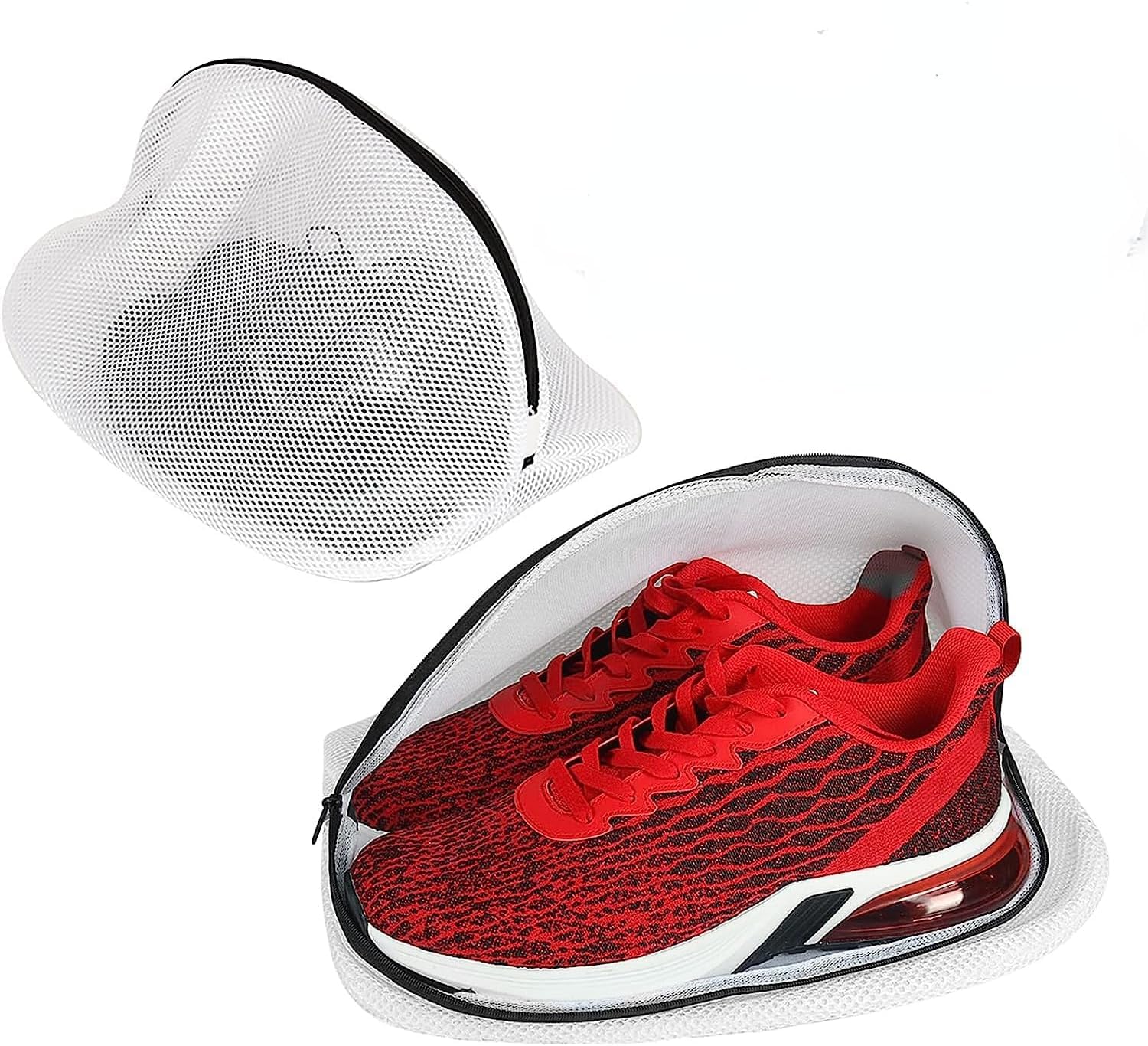 Net Design Polyester Shoe Washing Laundry Bag-White with Zip Closure for Sneakers/Socks/Bras (Pack of 2)-image-1