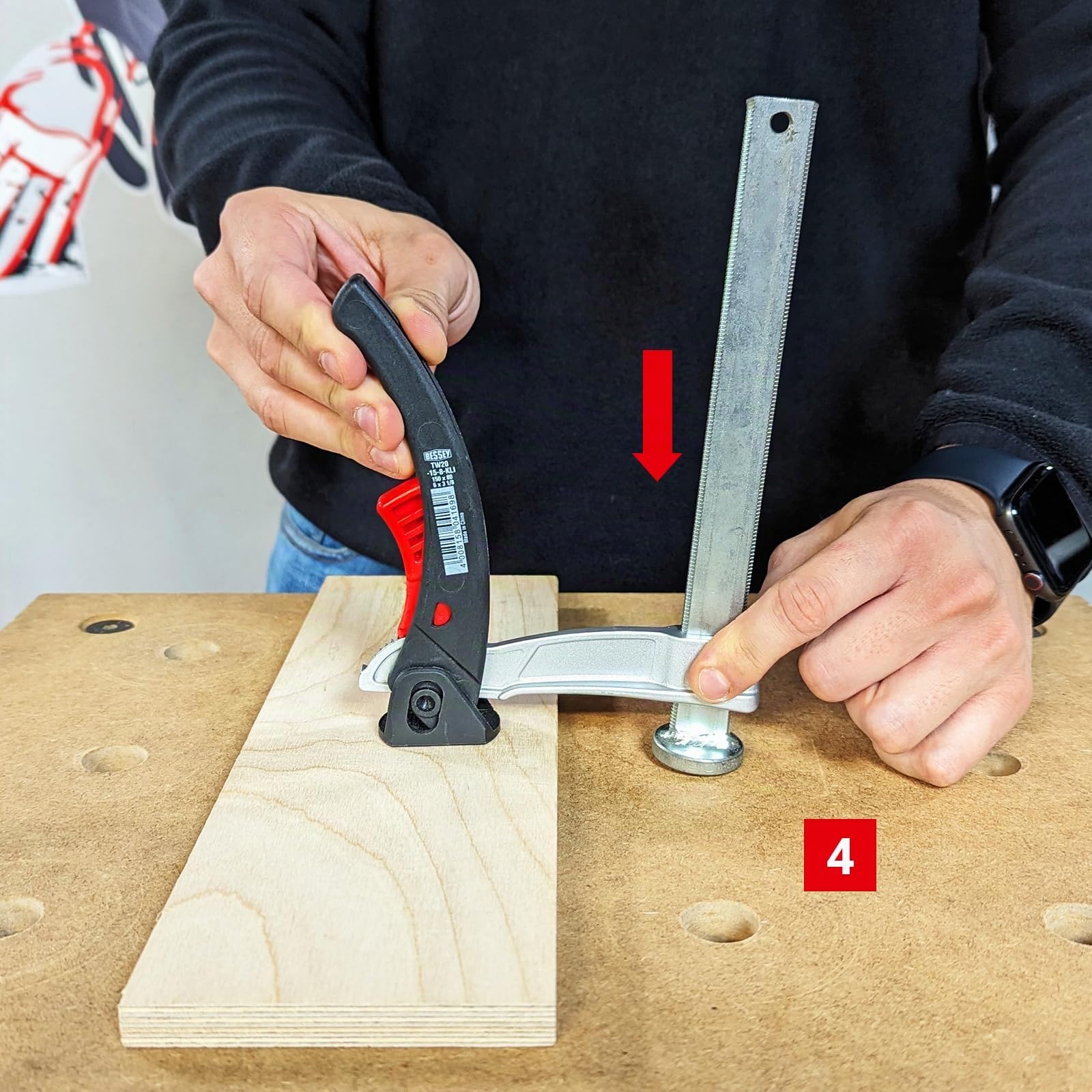 BESSEY Elemento di serraggio per tavoli multifunzionali TW20-15-8KLI-SET, braccio scorrevole stabile in magnesio leggero per un serraggio rapido e a prova di vibrazioni, peso 0,62 kg