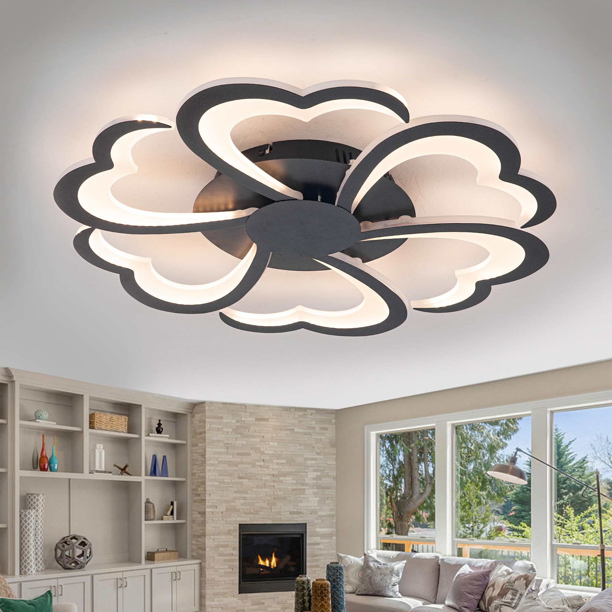lnrosy Flower Chandelier with Remote Control APP,LED Dimmable 3000K-6000K,Ceiling Lights 72W Modern Ceiling Lighting with Timer Memory Function for Living Room Bedroom Kitchen