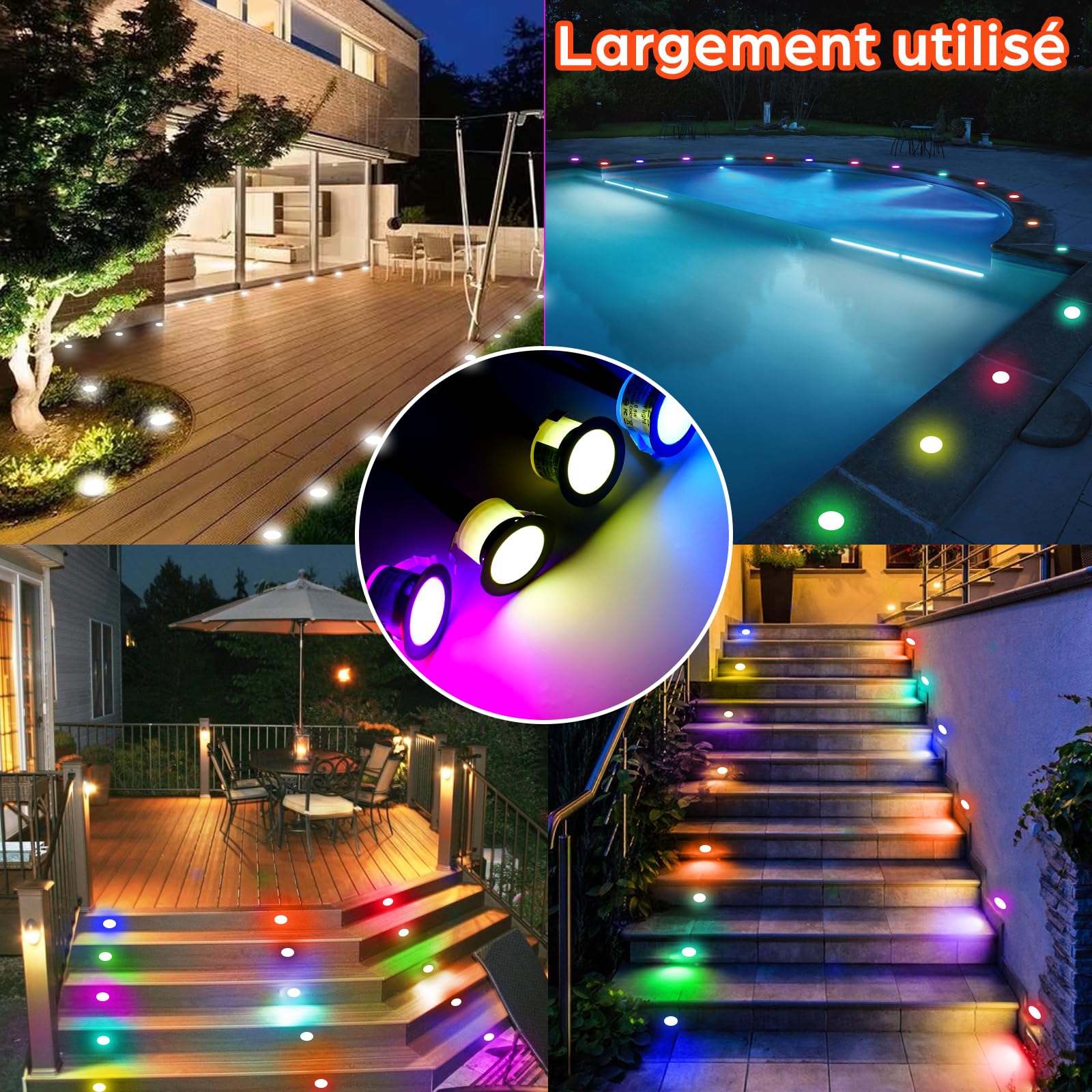 WIFI RGBW+IC Spots LED Encastrable Extérieur Lot de 30