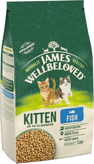 James Wellbeloved Complete Hypoallergenic Dry Cat Food for Kittens and Pregnant/Nursing Cats, Made With 100% Natural Ingredients and One Source of Animal Protein (Fish), 1.5 kg