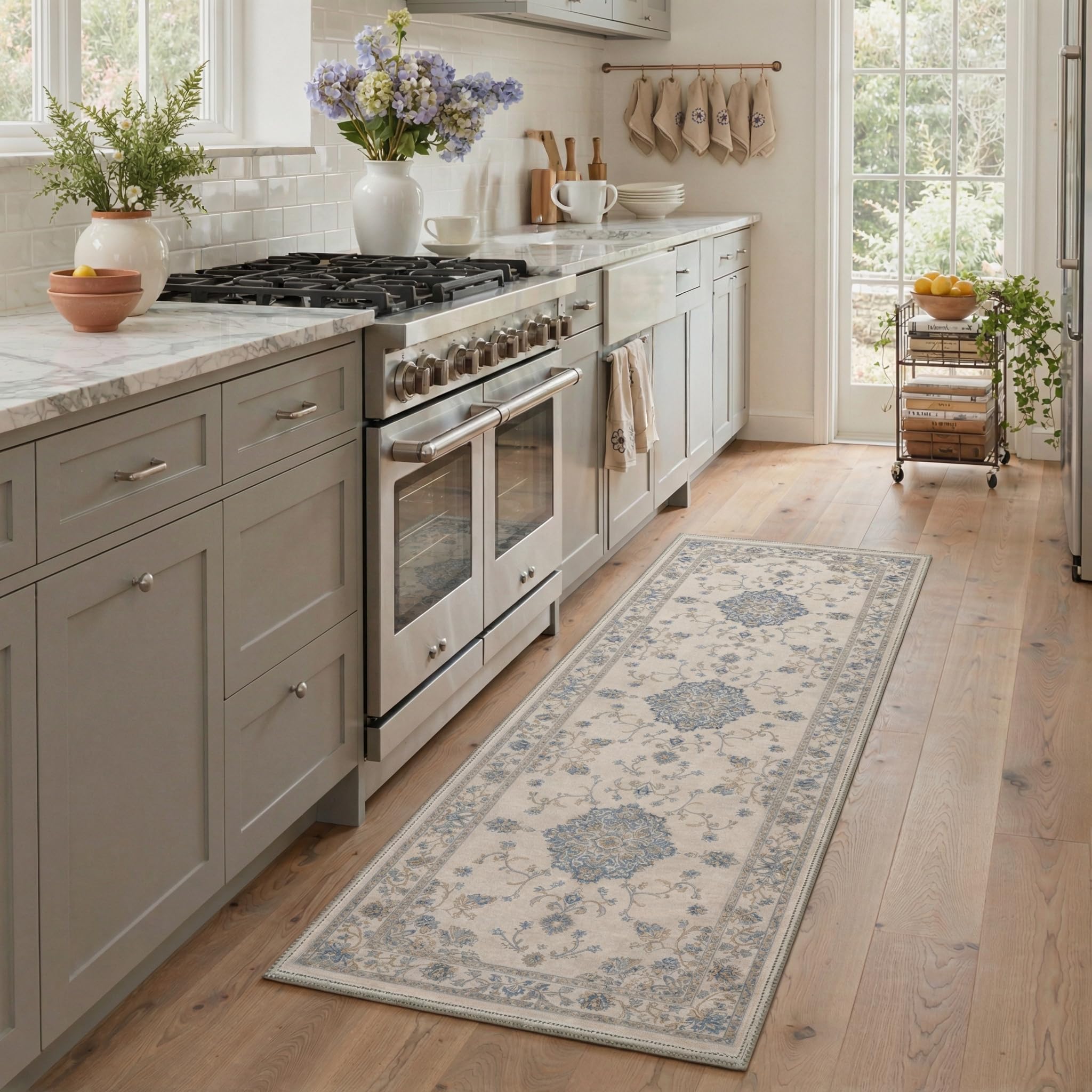 Tapis a motifs floraux antiderapant 80x150 lavable grand passage pour entree et chambre GENIMO