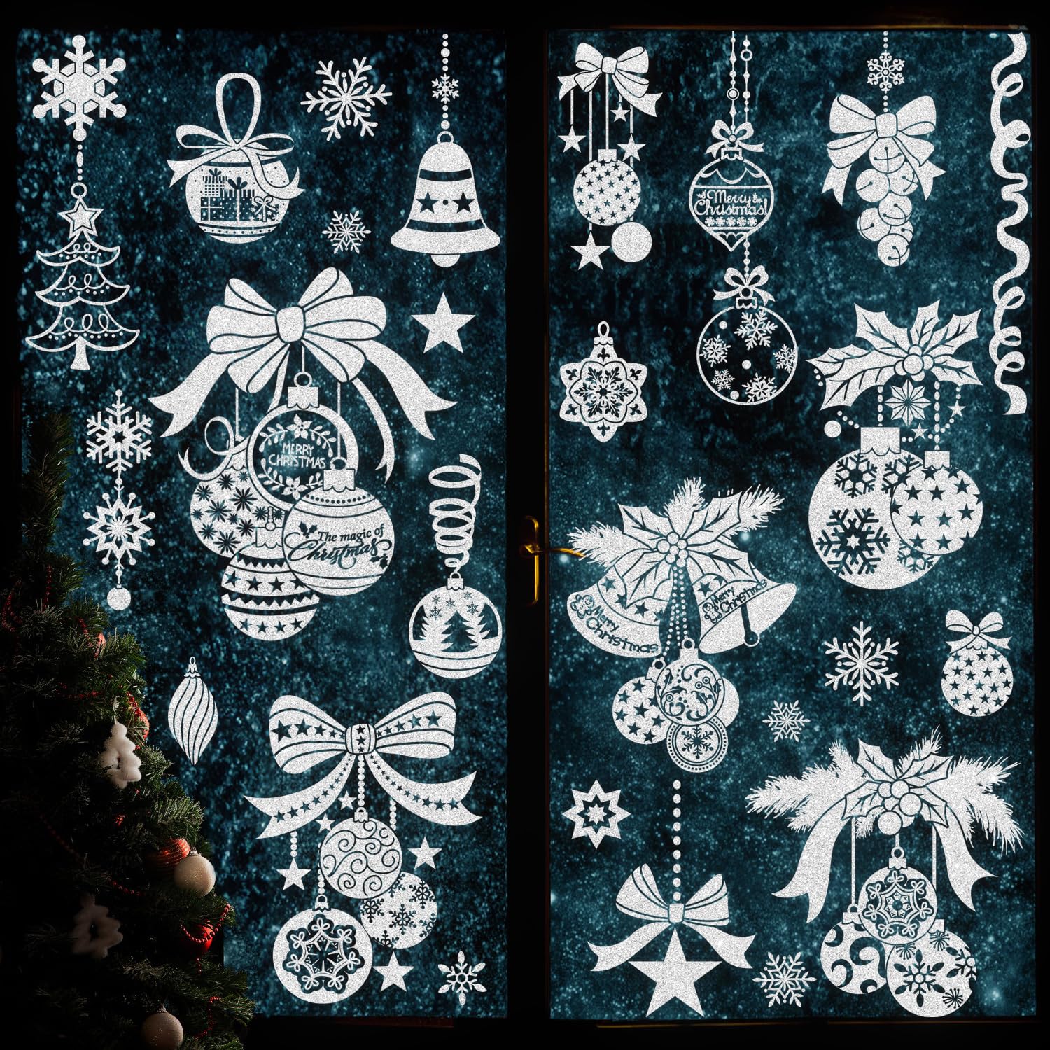 Christmas Window Clings for Glass - Snowflake Glitter Powder Craft Static Decals - Winter Decoration - 4 Sheets