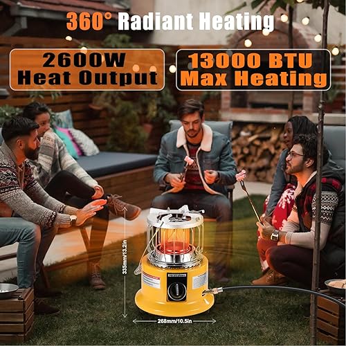 Miniatura 4 de MOZODAWN Calentador de propano portátil 2 en 1 para interiores con manguera de propano de 5 pies + válvula reductora de presión, calentador de