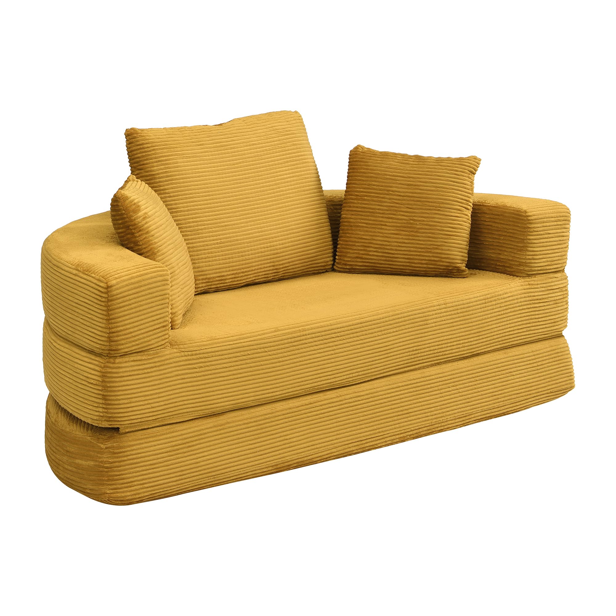 Sofá cama plegable multifuncional (Boneless Sofá) – Cama ovalada con cojines, sofá modular, funda de pana (173 x 176 cm), adecuado para apartamentos, salones, dormitorios (amarillo)