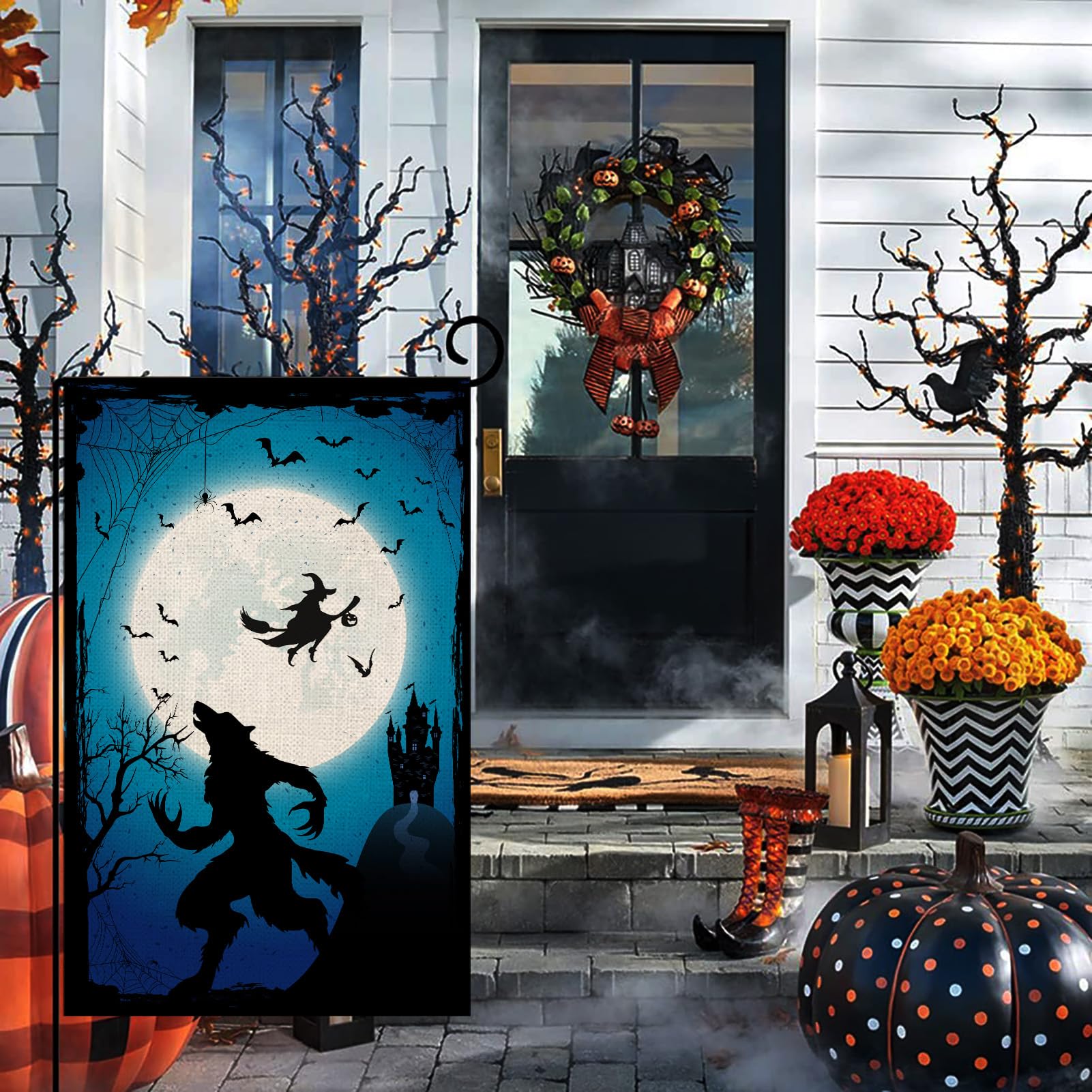 RLCMO Halloween-Gartenflagge Mit Werwolf & Fledermaus – 30,5 X 45,7 Cm, Doppelseitig, Wetterfest, Für Draußen