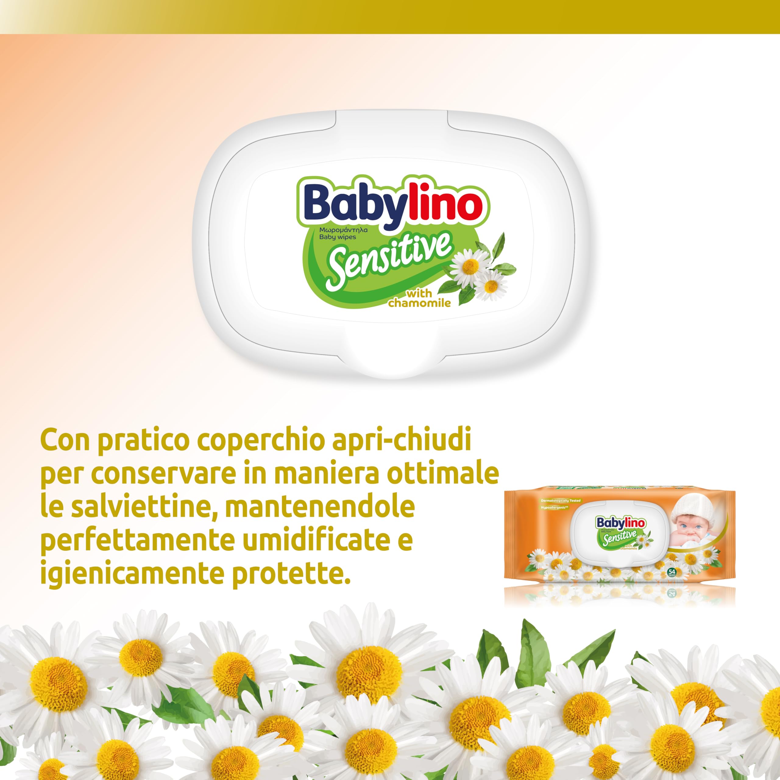 Salviette Neonato Babylino Sensitive Camomilla 98% Naturale PH Pelle, 3 Confezioni 162 Salviettine