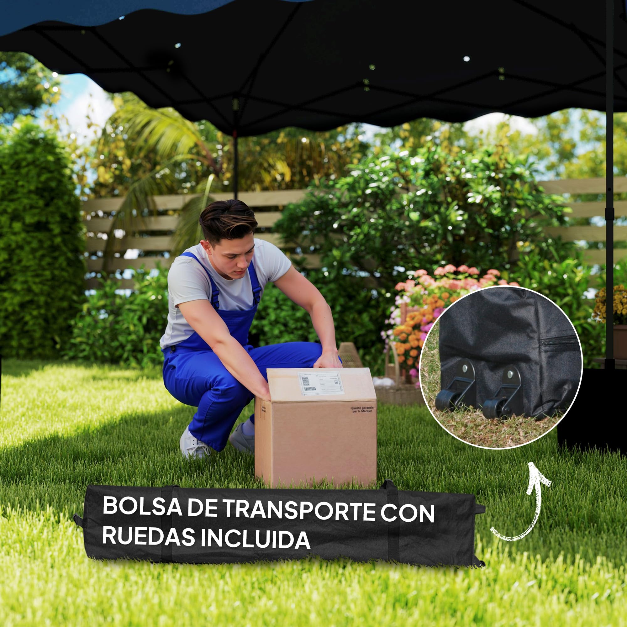 Outsunny Carpa Plegable Pop-up Gazebo 3x3 m Cenador Plegable con Protección UV 50+ Altura Ajustable Bolsa de Arena y Bolsa con Ruedas para Camping Fiestas Azul Oscuro