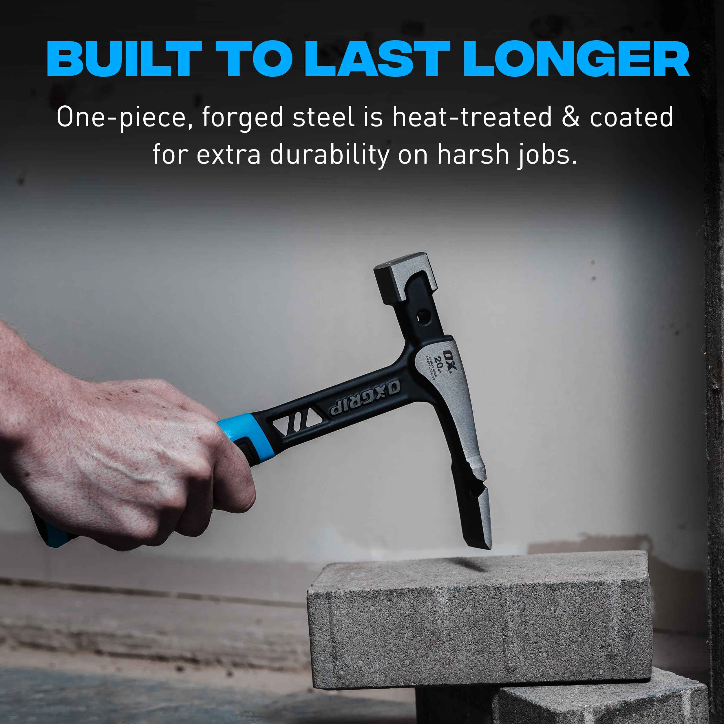 OX Pro Ultrastrike - Martello da muratore Ultrastrike robusto, manico a ponte antivibrazioni, massima durata con manico in acciaio monopezzo, impugnatura ergonomica antiscivolo e caratteristiche di