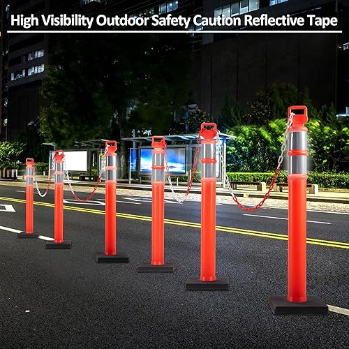 Miniatura 5 de Juego de 12 postes de delineador, cono de poste de delineador de tráfico naranja de 45 pulgadas con base de goma de 10 libras, conos de seguridad