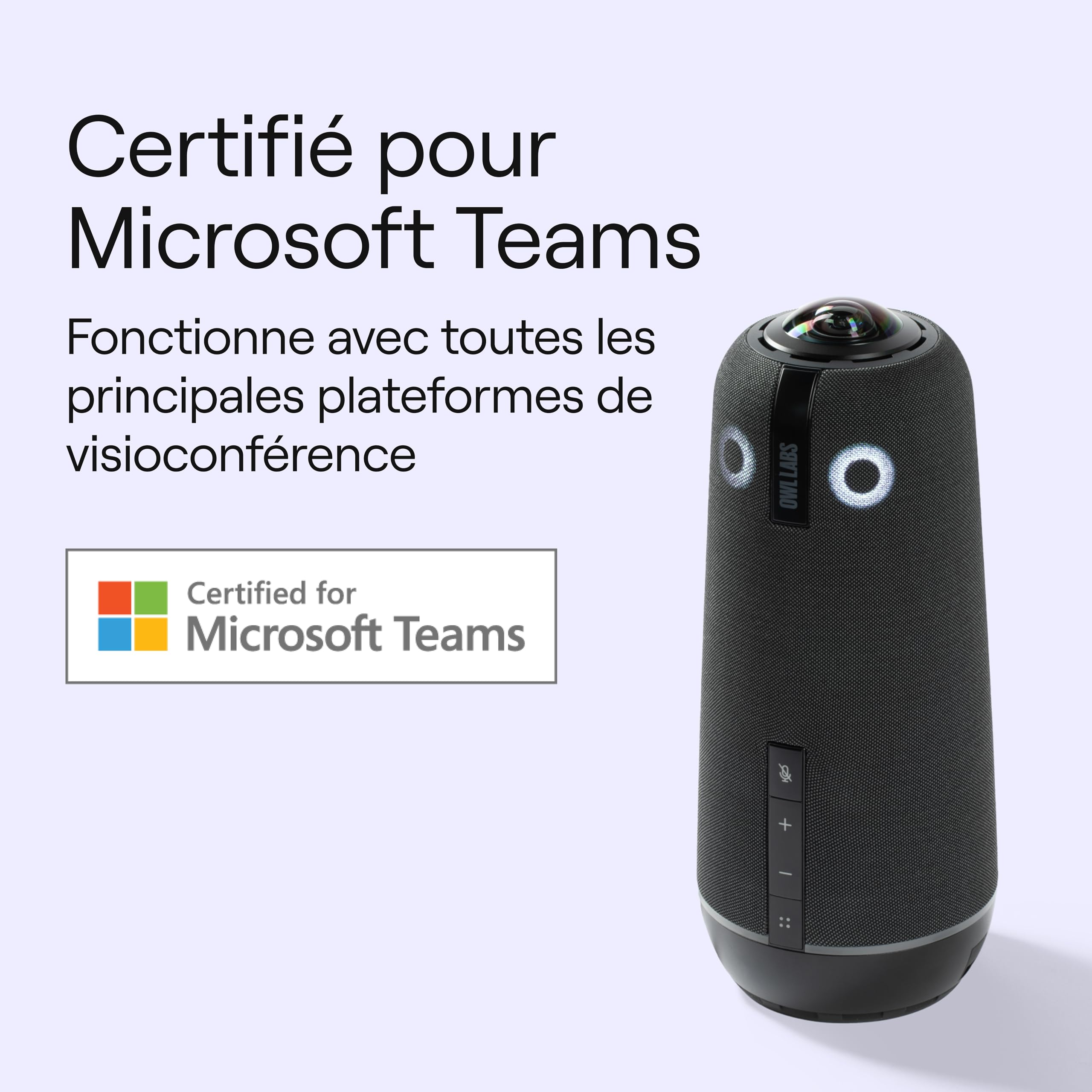 Owl Labs Meeting Owl 4+ Caméra Visio-Conférence Intelligente 360° 4K avec Microphone et Haut-Parleur (Auto-Focus locuteur, Zoom Intelligent, Réduction du Bruit, Certifiée Microsoft Teams)