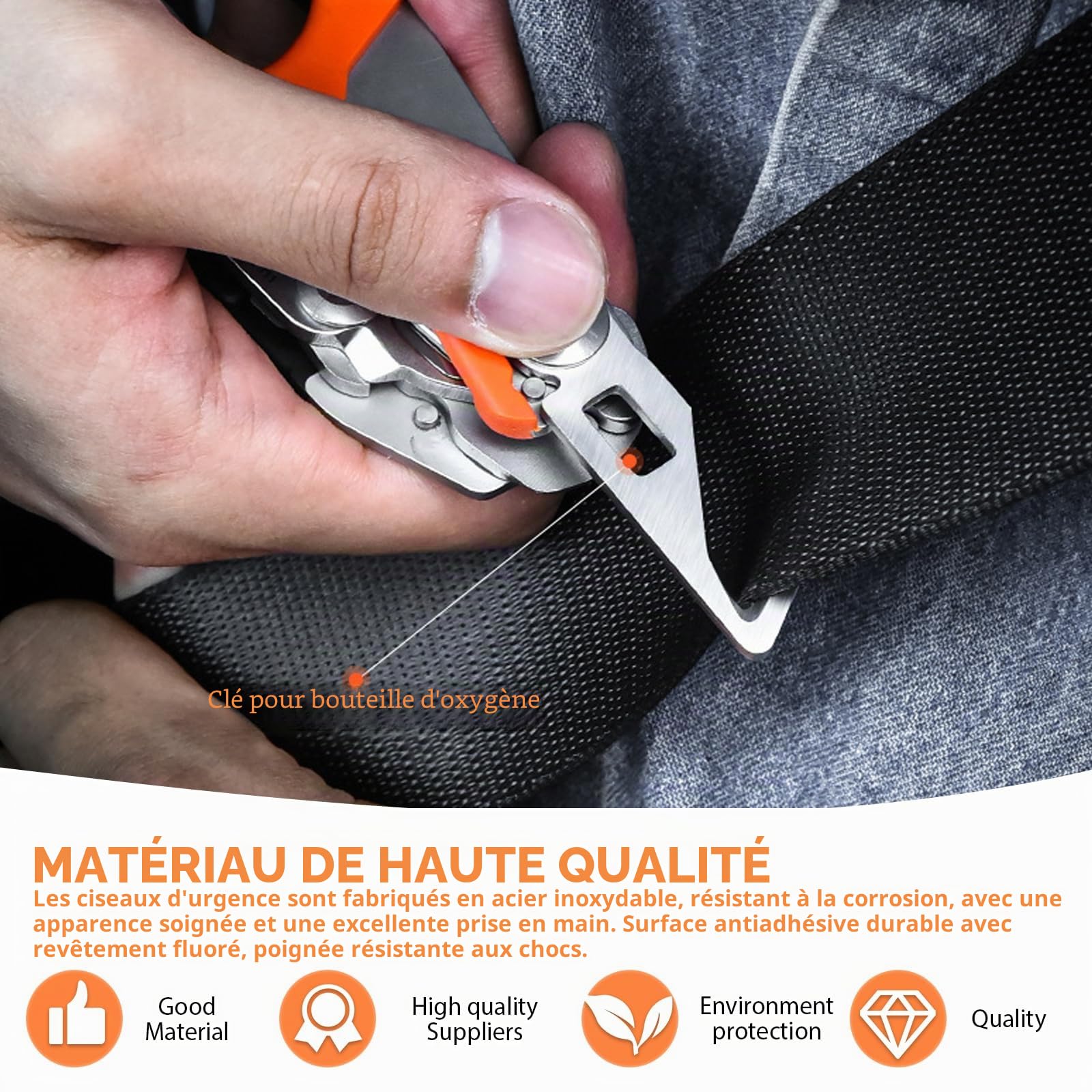 Ciseaux Trauma : ciseaux de sauvetage multifonctions avec 6 fonctions pratiques, ciseaux d'urgence, pince pliable en acier inoxydable pour une utilisation dans les services d'urgence ou la vie