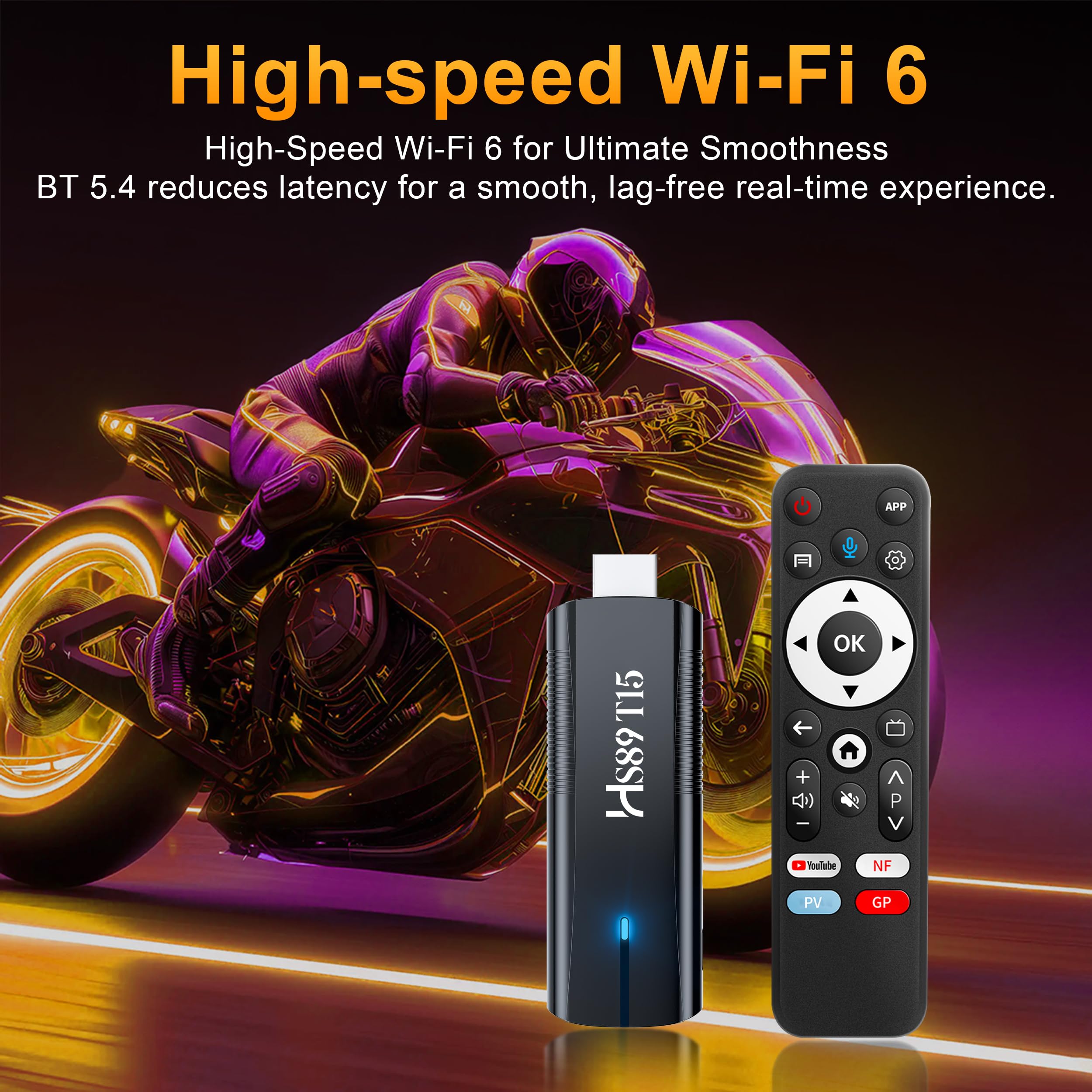 HS89 T15 Smart TV Stick Android 14 4K Ultra HD, 2GB RAM 16G ROM RK3539 WiFi 6 Bluetooth 5.4 HDR10+, TV Stick Box Android 14.0 con Assistente Telecomando Vocale, Dispositivo di Streaming Intelligente