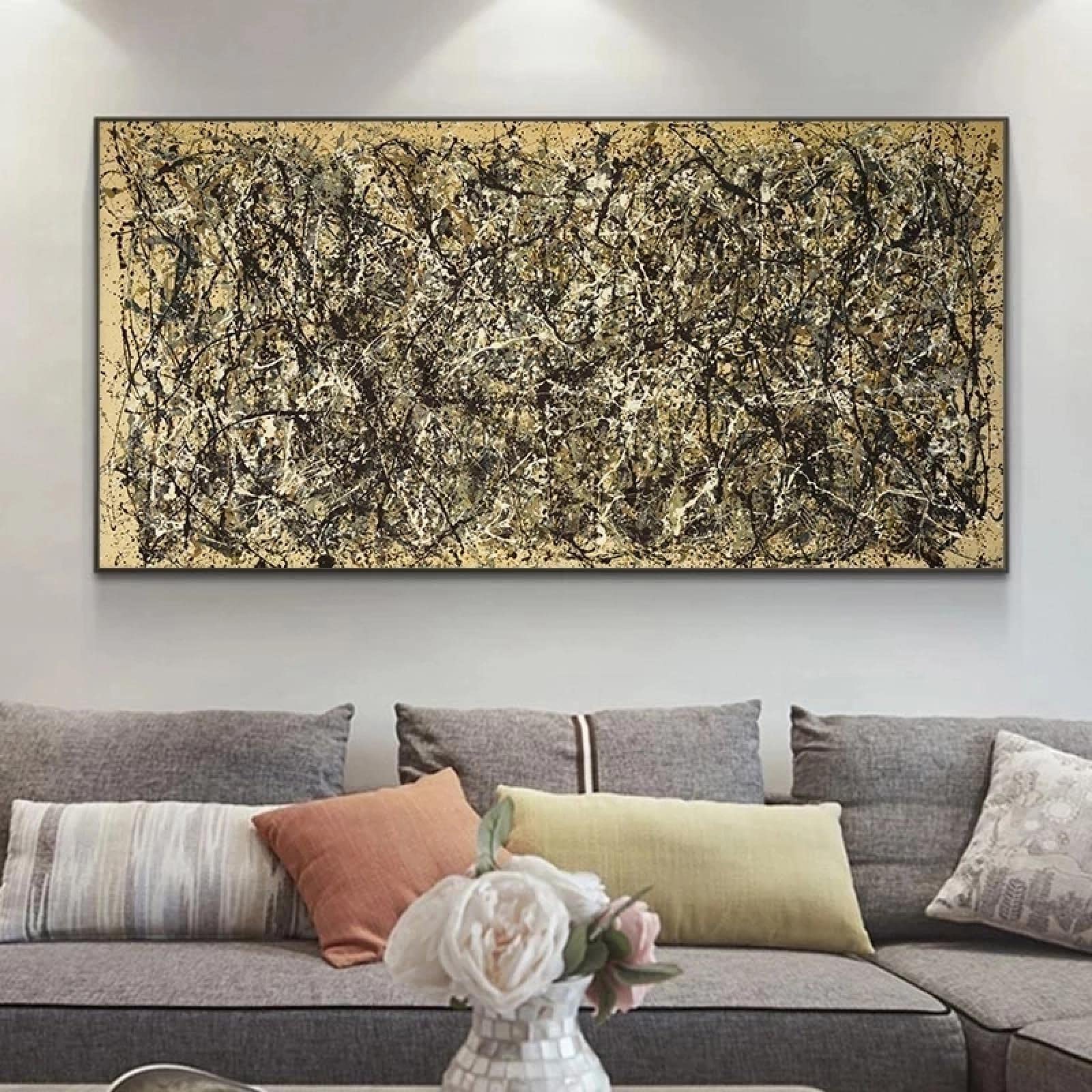 KADING Jackson Pollock Famous Abstract Art Paintings Autumn Canvas Painting Posters and Prints Wall Pictures for Living Room Decoration 82x40cm(32x16in) With Frame