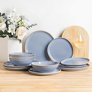 Sponsored You’re seeing this ad based on the product’s relevance to your search query.Learn more about this advertisement GBhome Stoneware Crockery Set for 4 People, 12-Piece Reactive Glaze Handmade Crockery Set, Microwave & Dishwasher Safe Bowl and Plate Set