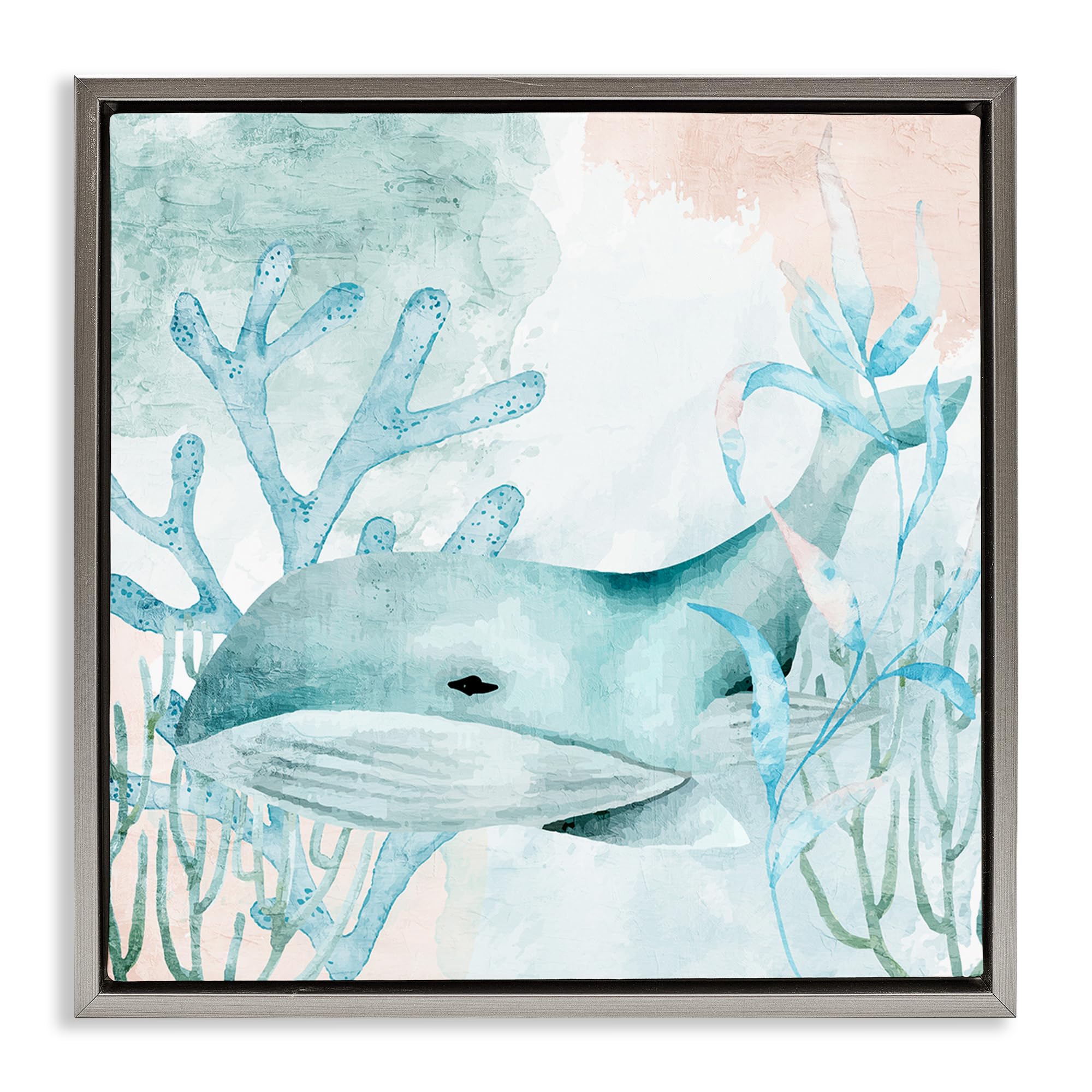 Stupell Industries 'Whale Sea Swim', Floating Frame Canvas Art, Gray, 25 x 25 Inches, Easy to Hang and Sturdy, Made in USA, by Kim Allen