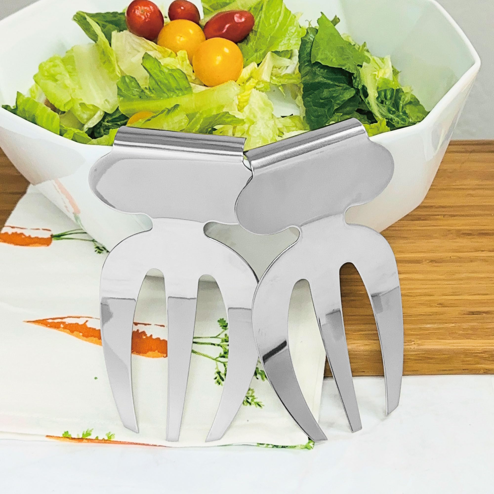 Supreme Housewares Juego de 2 servidores de ensalada de mano de acero inoxidable, prácticas asas de gancho para cuenco para un fácil almacenamiento, manos de ensalada para lanzar y servir ensalada
