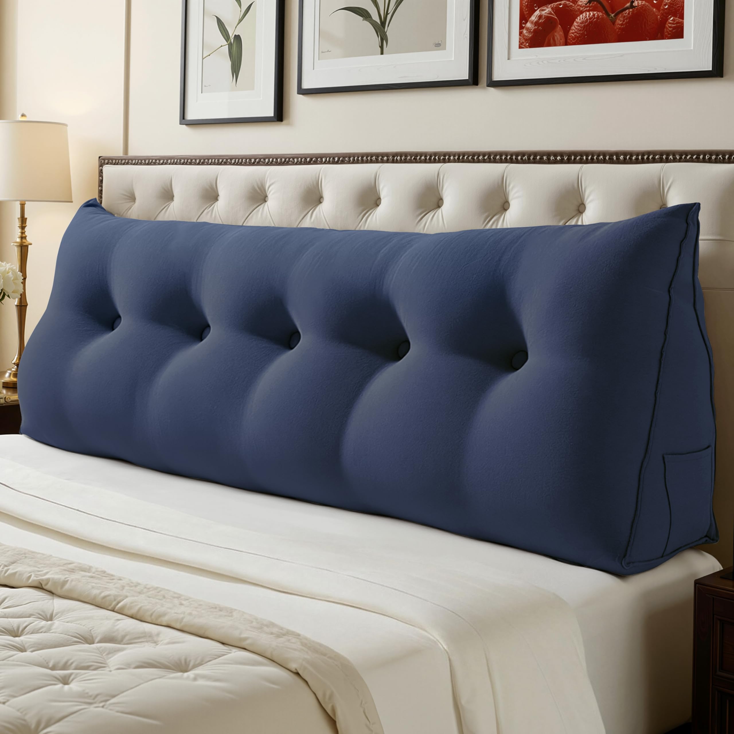 WOWMAX Multifunctional Upholstered Headboard Pillow Queen, Deep Blue