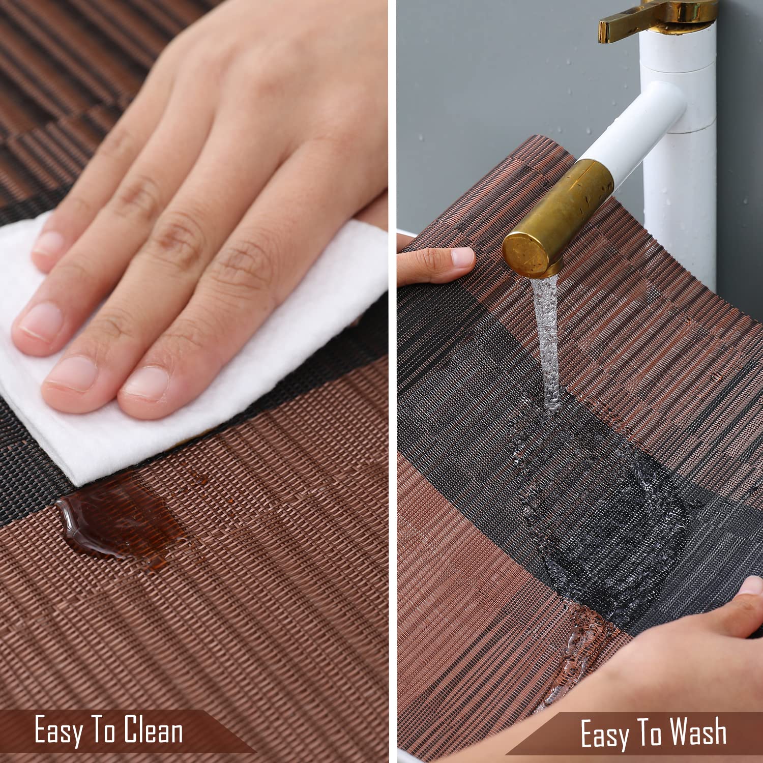 Hokipo Pvc Dining Table Mats With Runner For Table 4 Seater (Ar3288) - Brown 4