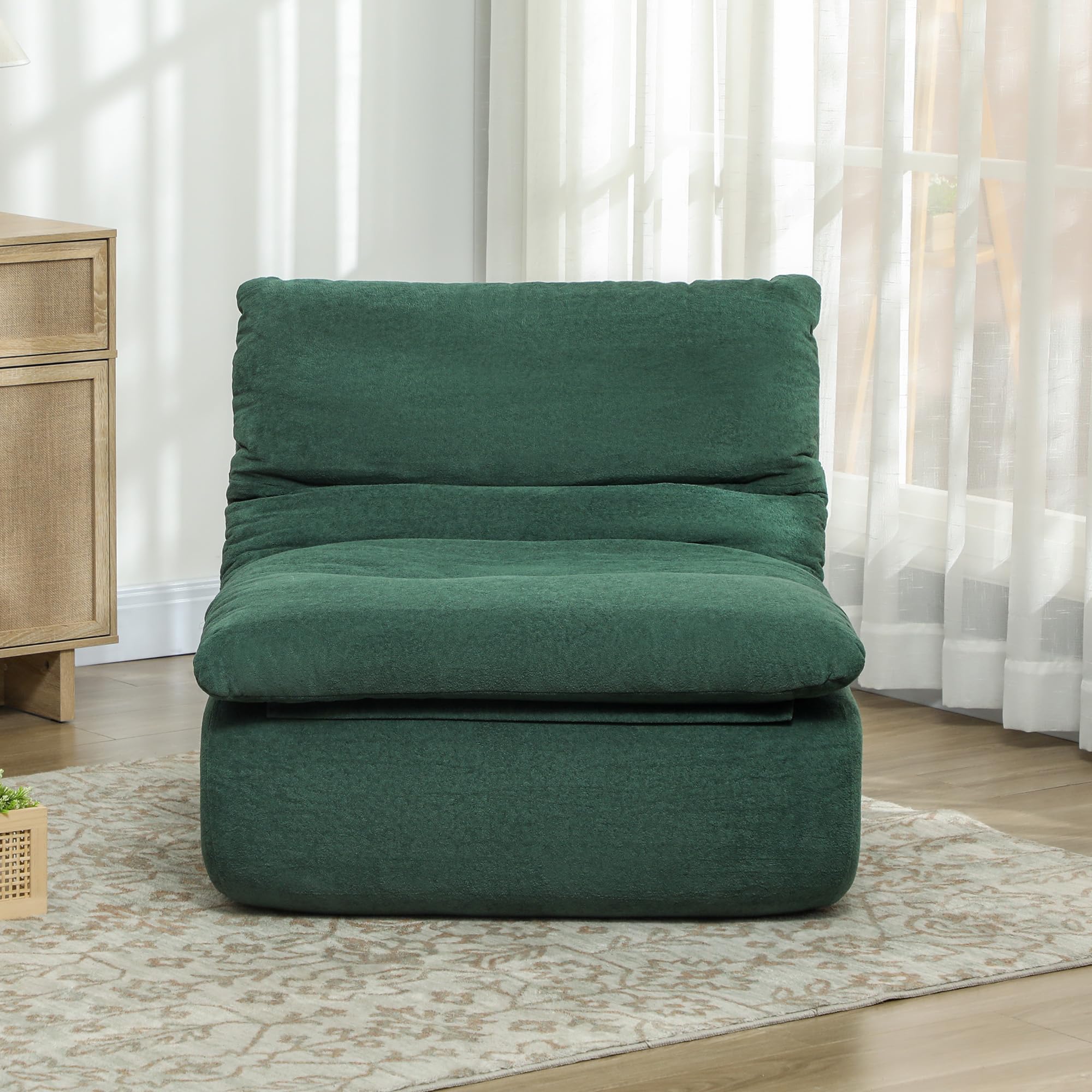 HOMCOM Canapé Paresseux chauffeuse 1 Place Fauteuil de Sol en Mousse Monobloc Ultra Haute densité, Fauteuil pour Salon, Chambre et Bureau, Charge 200 Kg, 82x103x75cm, Vert