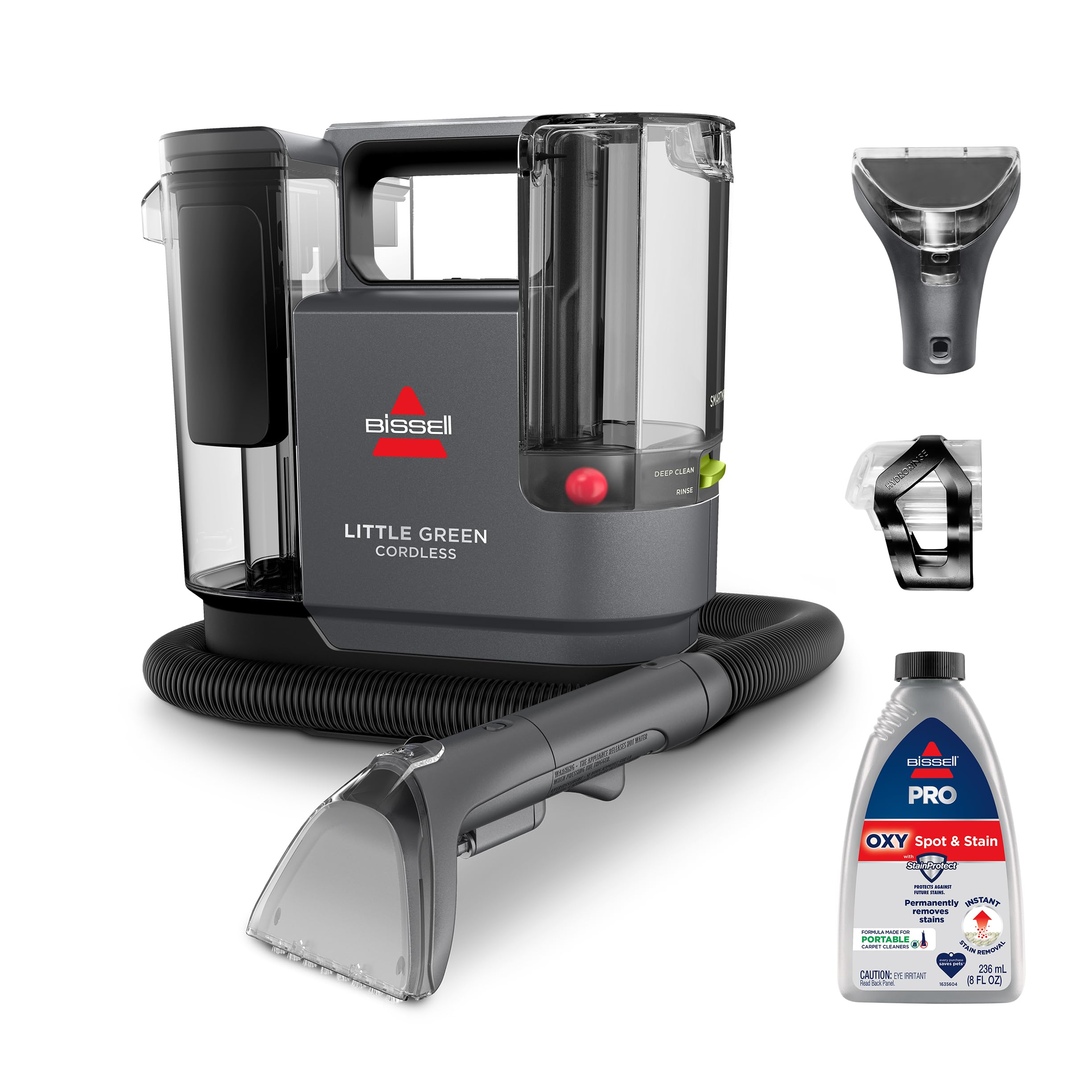 BISSELL Little Green Cordless SmartMix, Powerful Cordless Suction, HydroRinse Self-Cleaning Hose Tool, Pro Oxy Spot & Stain Formula Included NOT TESTED INCOMPLETE