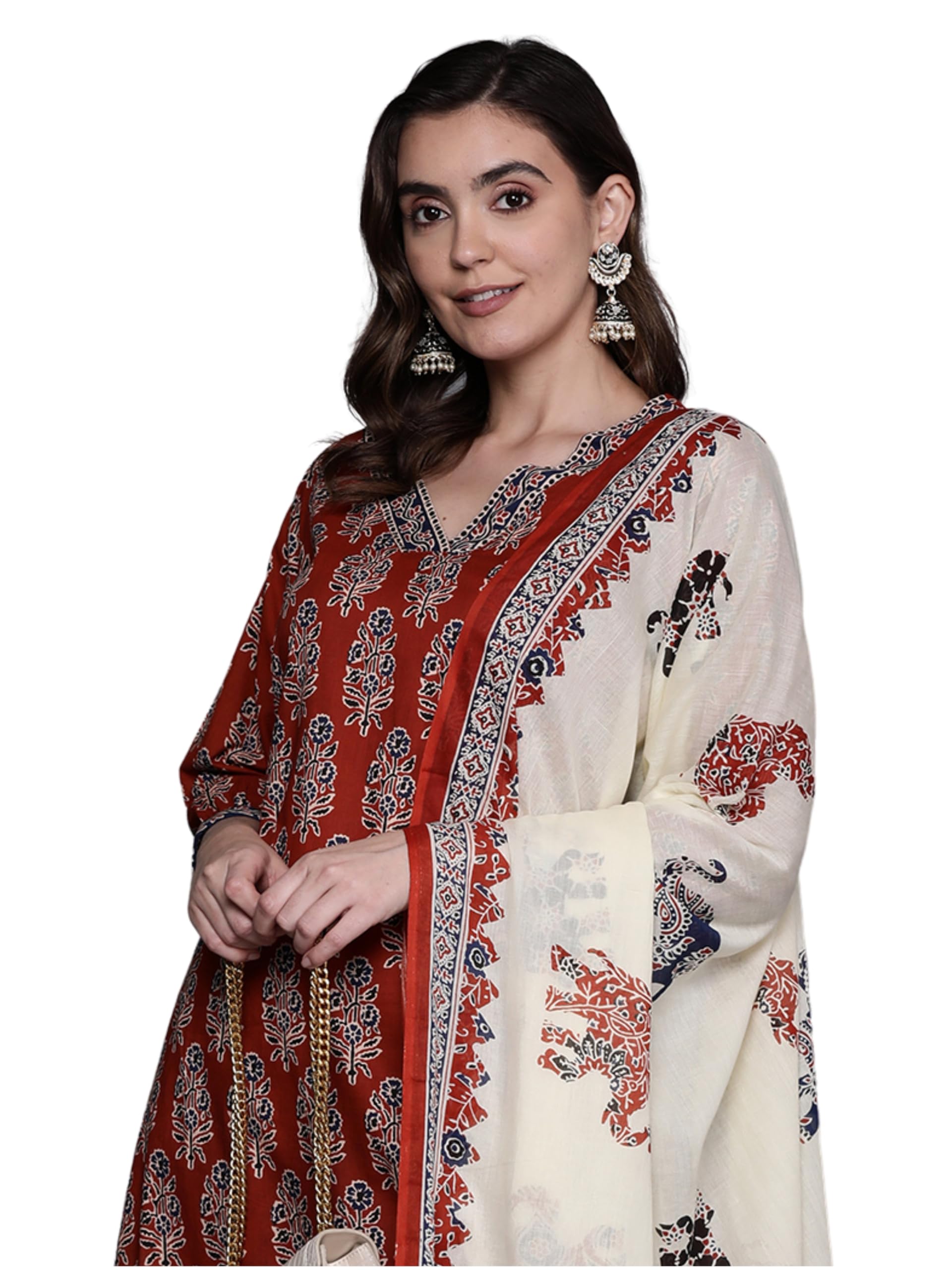 Women's Pure Cotton Printed Straight Kurta & Pant with Dupatta Set