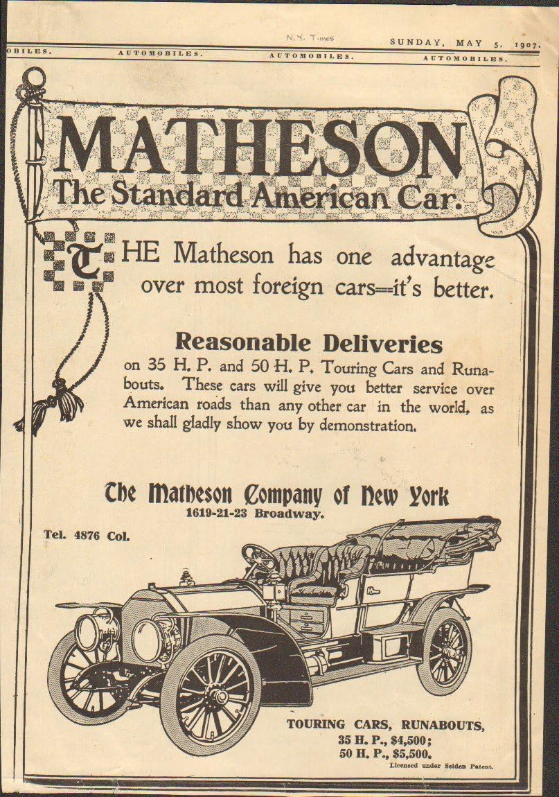 1907 Matheson Touring Car NYC NY Automobile Magazine Ad