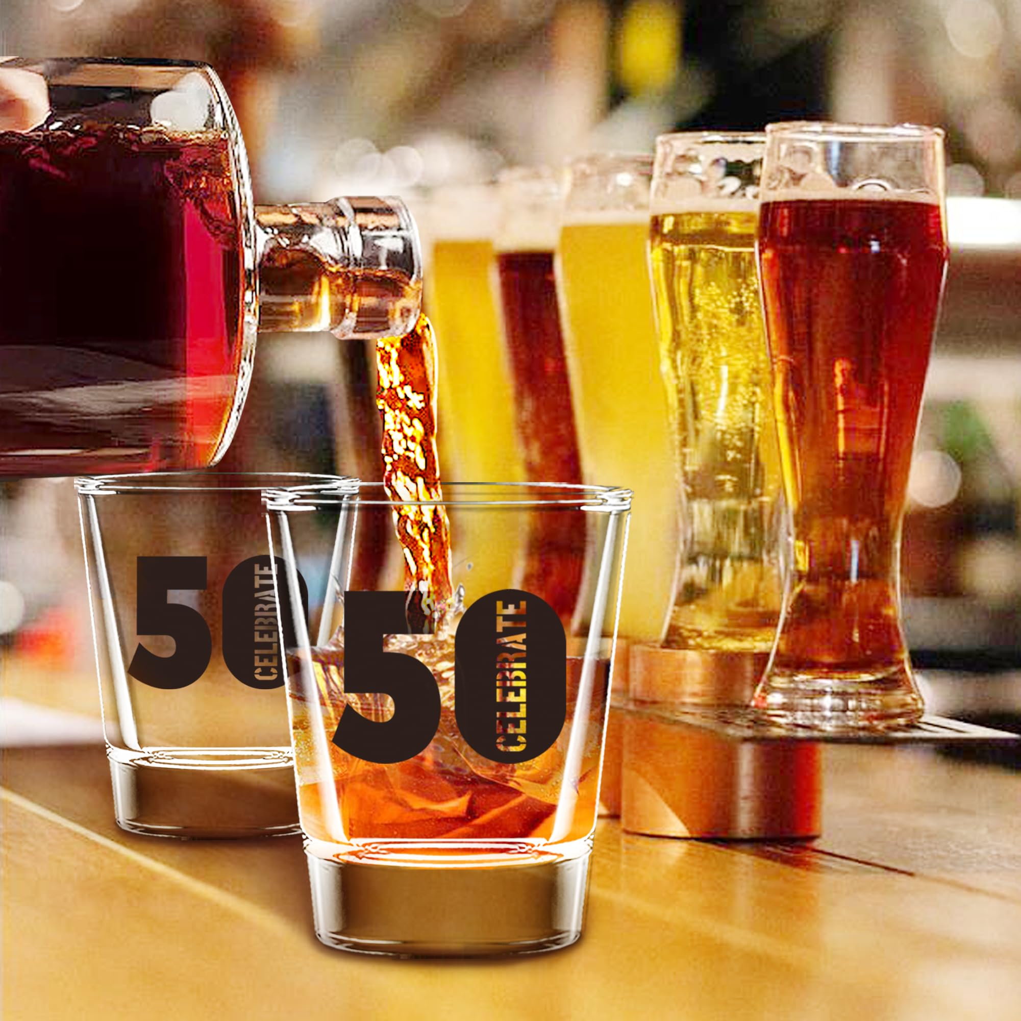 Juego de 6 vasos de chupito de 50 cumpleaños, 1.5 onzas, 50 vasos de chupito transparentes con base pesada, decoraciones de cumpleaños para mujeres, hombres, regalos divertidos de cumpleaños