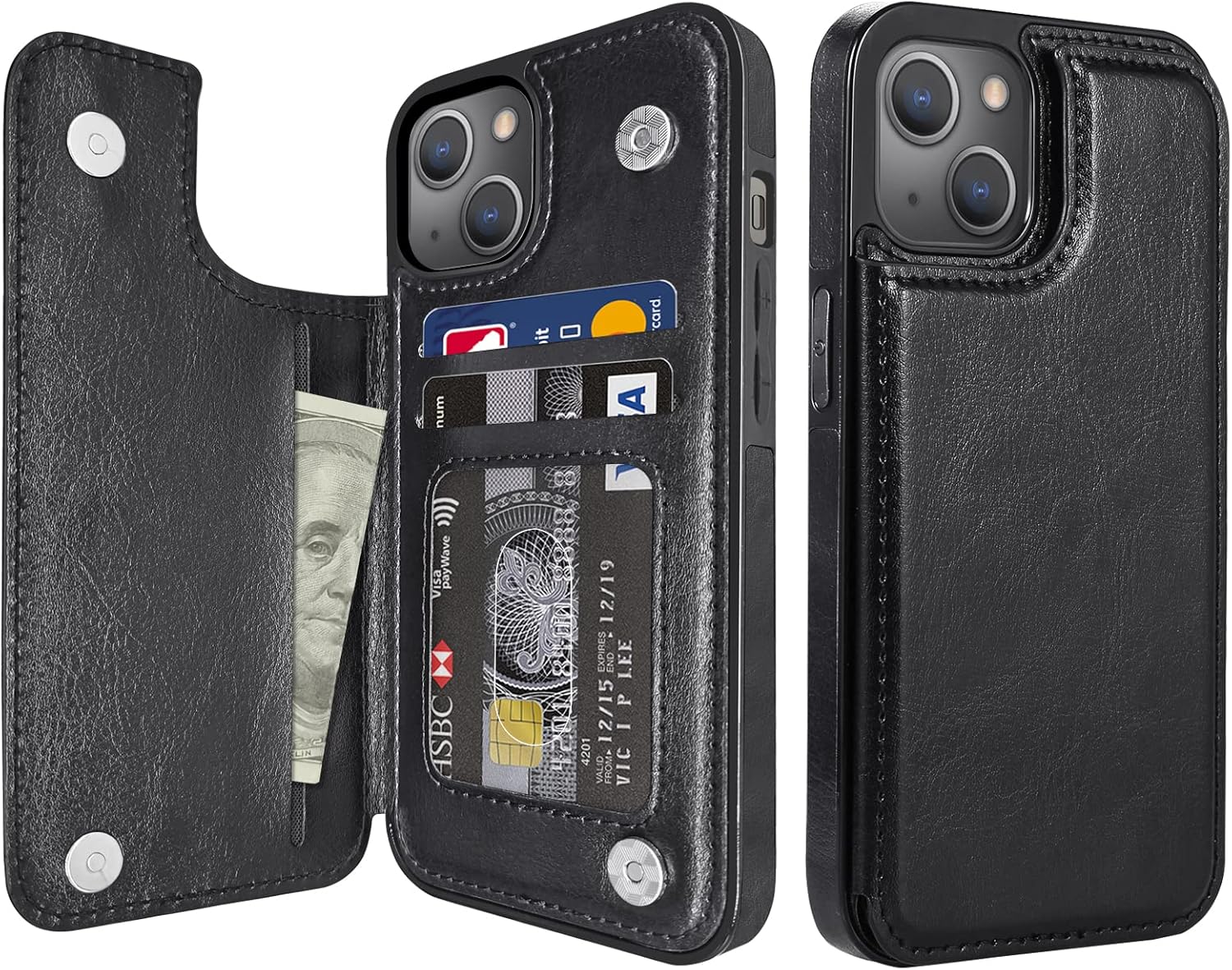 【Amazon限定ブランド】 iPhone14 ケース カバー 手帳型 高級PUレザー [3枚] ic カード収納 アイフォン14ケース カード入れ 2022 iphone14スマホケース 手帳ケース 可愛い オシャレ [軽量 薄い 耐衝撃 スタンド機能] iphone14ケース メンズ レディース 財布型 iPhone14カードケース（6.1 インチのiPhone14に対応） (黒)