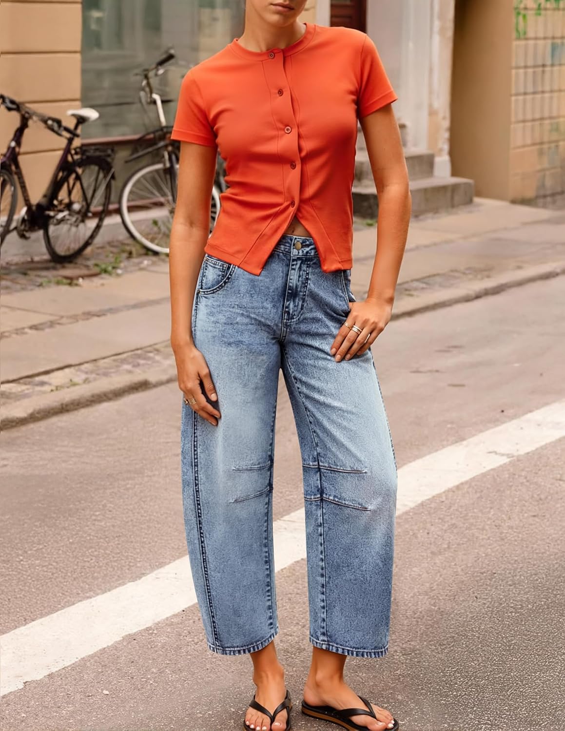 ZESICA Womens Barrel Jeans for Women Trendy 2026 High Waisted Wide Leg Stretchy Baggy Ankle Denim Pants with Pockets - Image 8