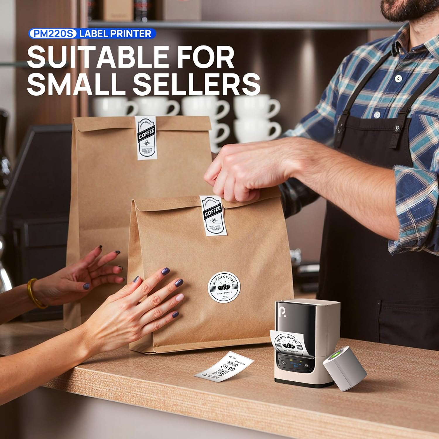 PM220S Label Maker Machine with Tape, 2 Inch Bluetooth Portable Thermal Label Printer for Small Business, Beige - Image 5