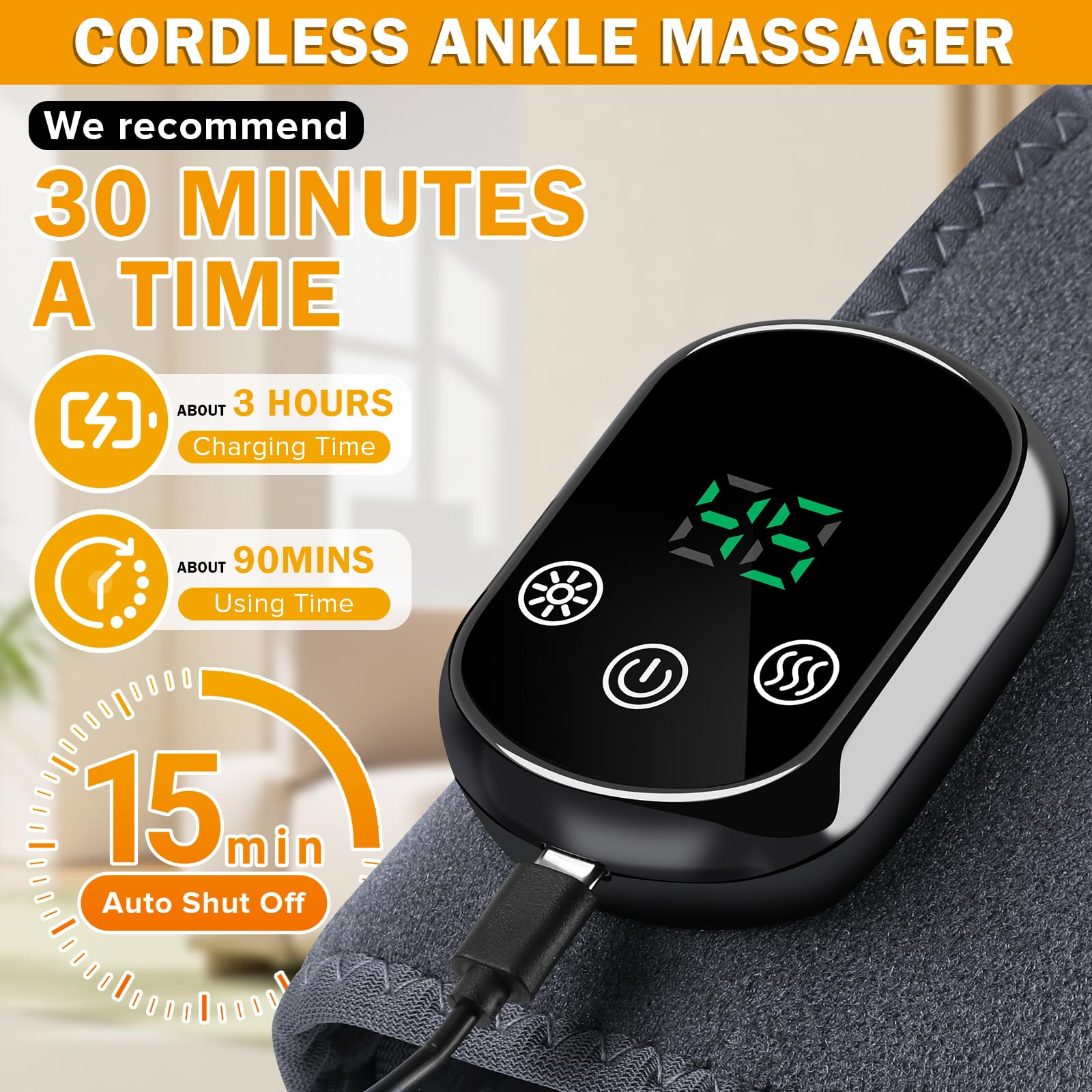 Beheizbare Knöchelbandage, Tragbares Knöchelheizkissen mit 3 Vibrationsmodi und 5 Heizstufen Wiederaufladbares Fußmassagegerät für Plantarfasziitis Fersenschmerzen und Fußermüdung