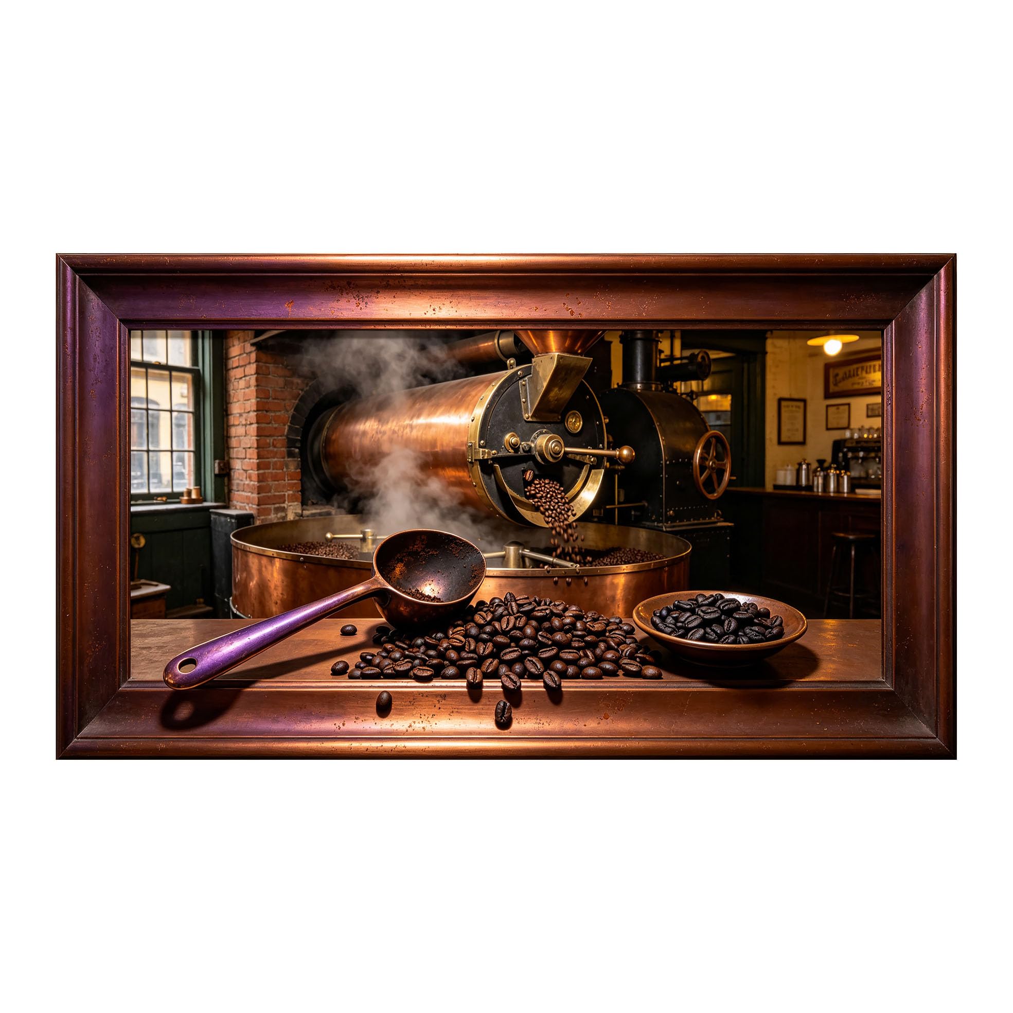 Yzpallescene 3D Framed Wall Art 50cm×100cm Coffee Roasting Industrial Realistic Mural Style Large Size SelfAdhesive Removable Wall Decor Prints Artwork for Living Room Bedroom Office