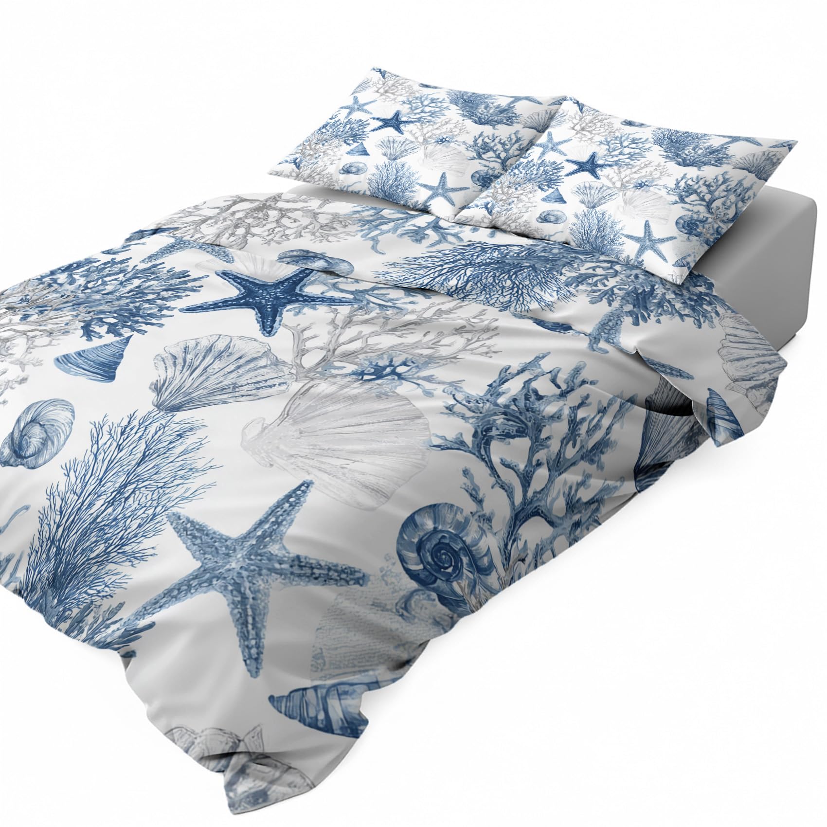Parure de lit coquillage et etoile de mer en microfibre douce anti plis pour lit double