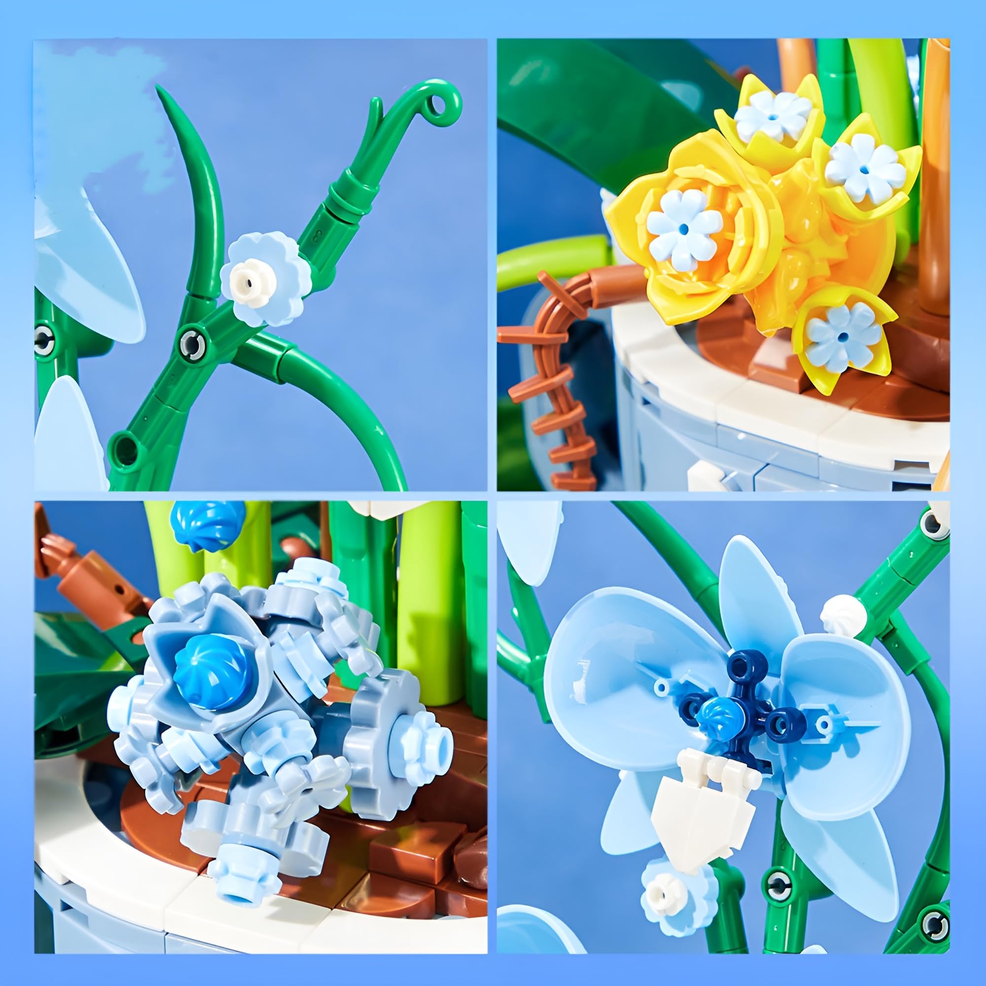 QuirkQuest Blue Orchid Coffee Cup Building Blocks Set, 567PCS Artificial Florid Bricks Models - Image 4