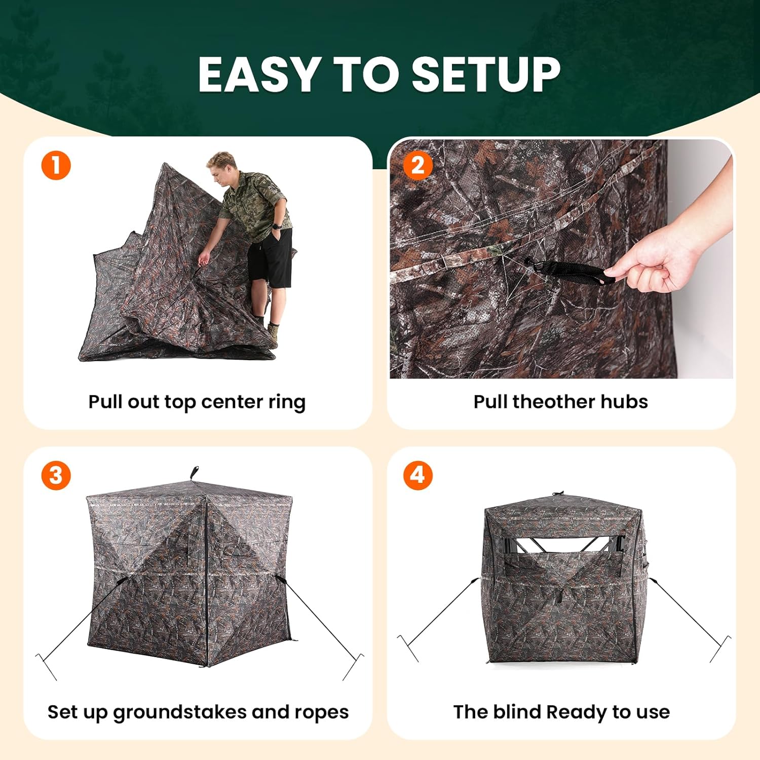 Hunting Blind with Floor Mat,2-3 Person Pop Up Deer Blind for Hunting with Carrying Bag,Portable Camouflage Concealed Ground Blind for Deer&Turkey Hunting
