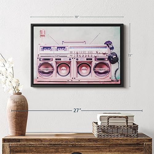 Miniatura 2 de Elephant Stock Arte de pared retro Boombox - Lienzo enmarcado flotante horizontal, decoración de pared de sala de estar de 1 pieza, impresión en