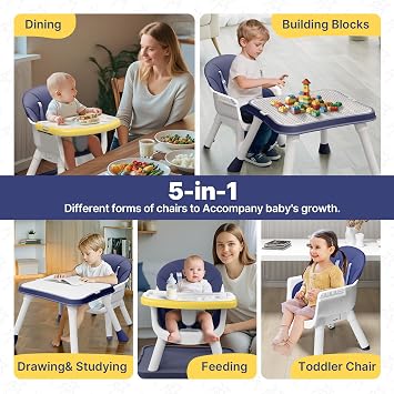 5 in 1 Baby High Chair, Convertible Highchairs for Babies and Toddlers