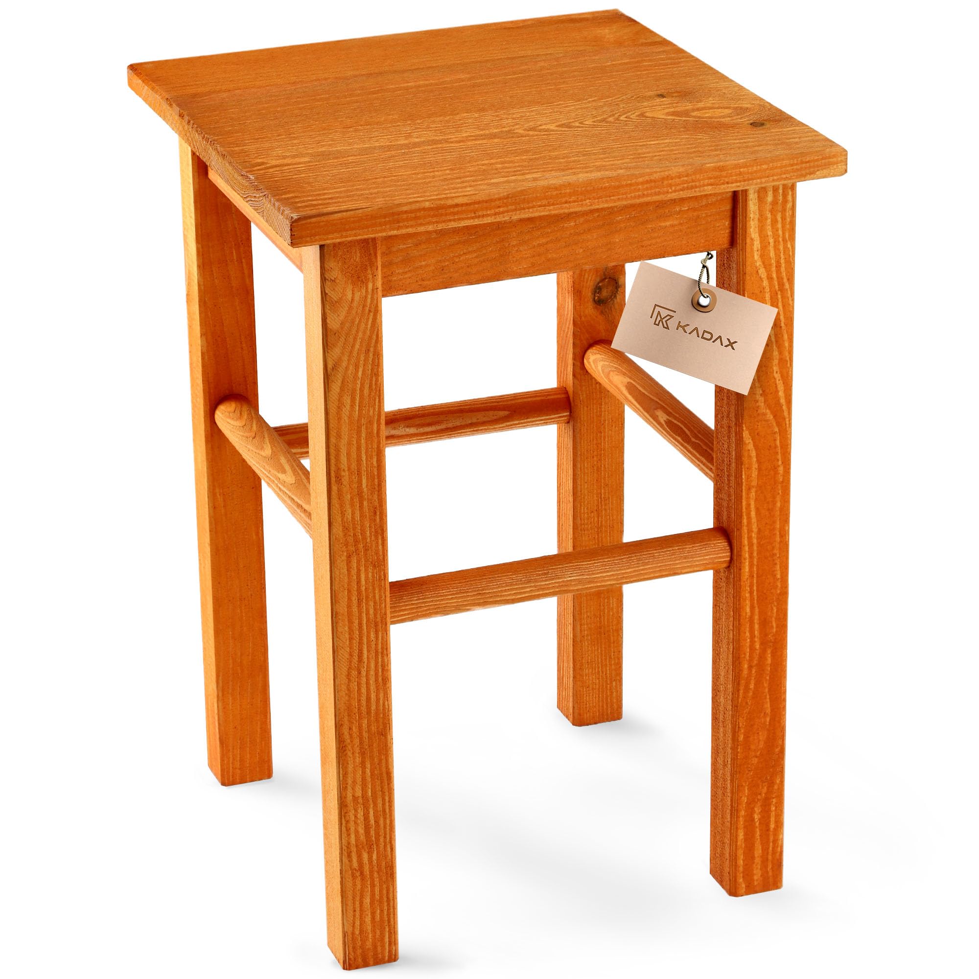 KADAX Taburete de Madera de Pino Natural Sin Pintar - 3 Modelos, Silla de Bar, Reposapiés, Escalón (Cuadrado Marrón)